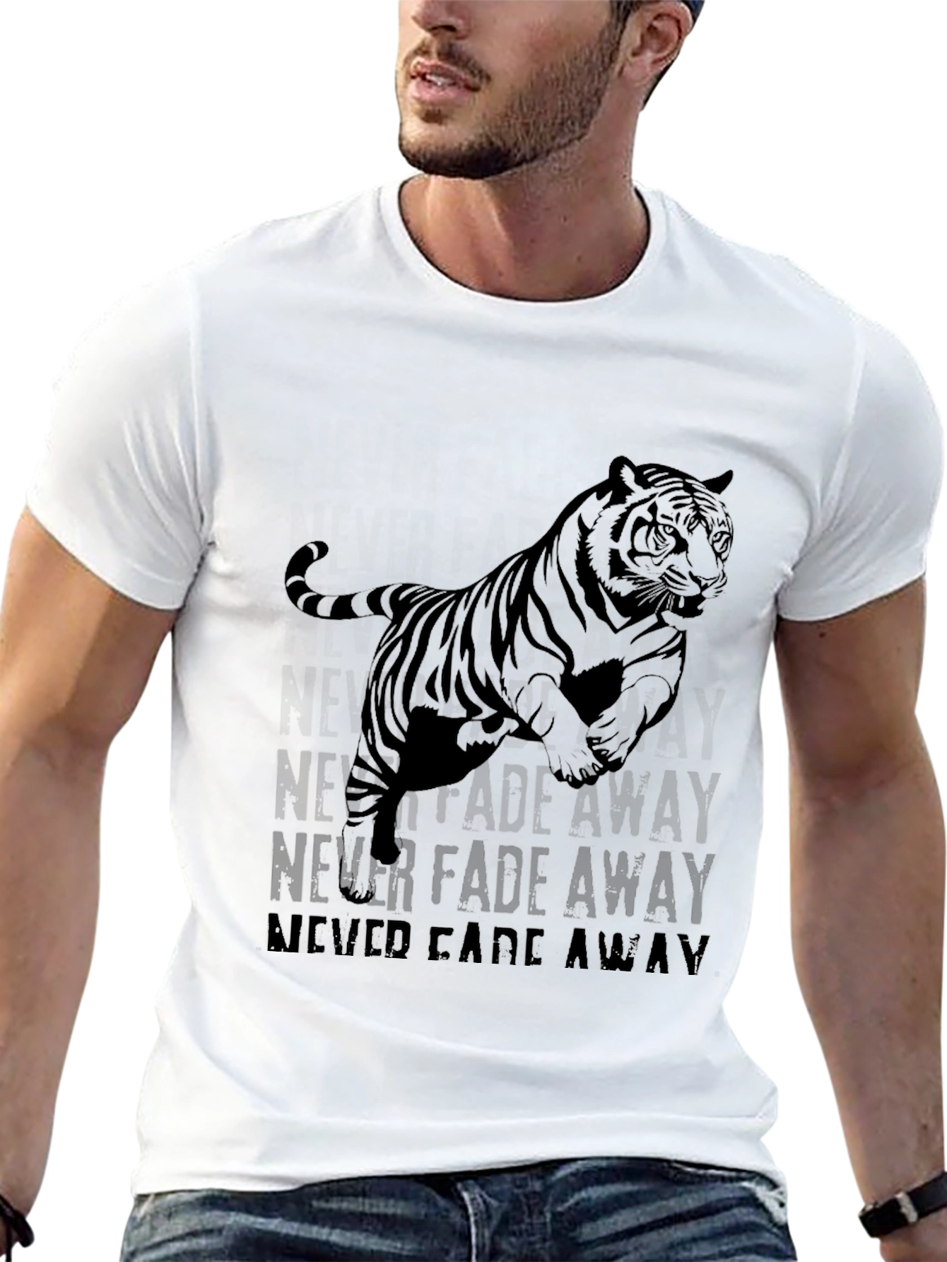 Never Fade Away Tiger Graphic Black T-Shirt