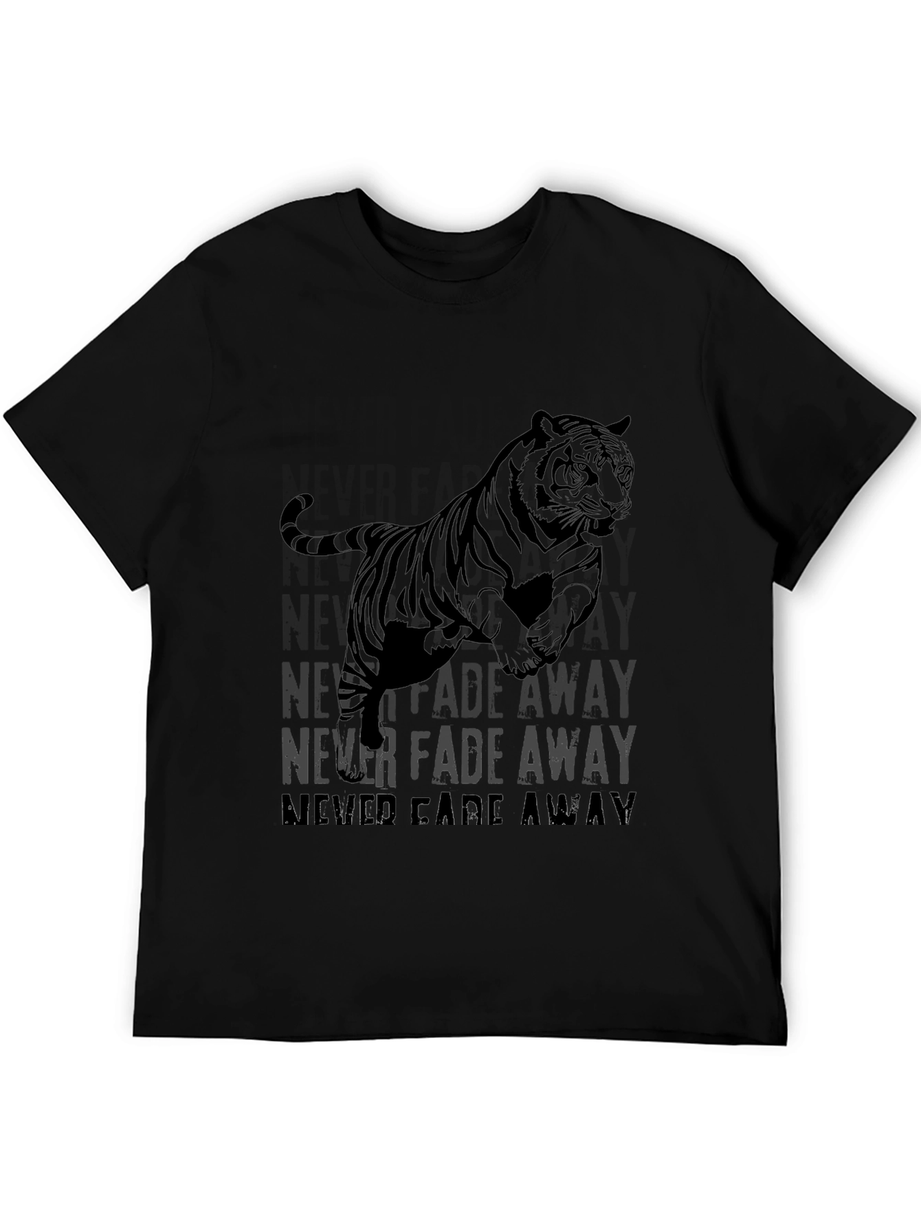 Never Fade Away Tiger Graphic Black T-Shirt