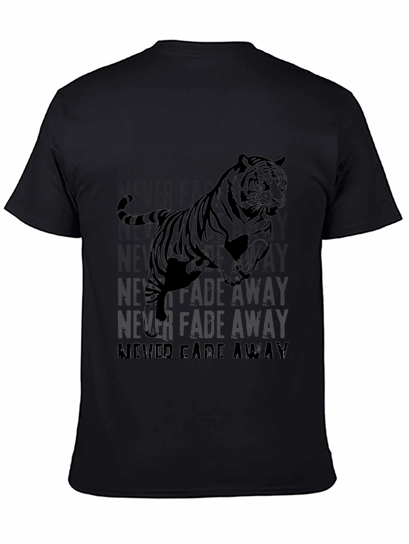 Never Fade Away Tiger Graphic Black T-Shirt