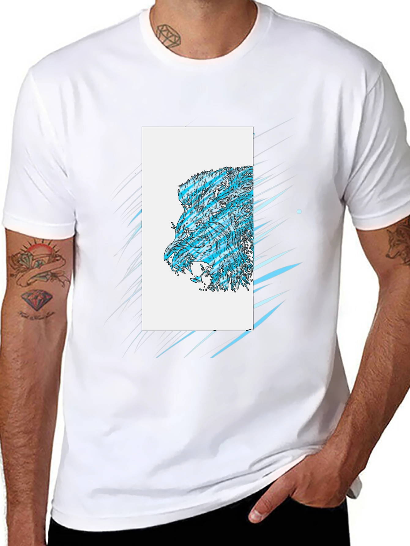 Abstract Lion Graphic Black T-Shirt