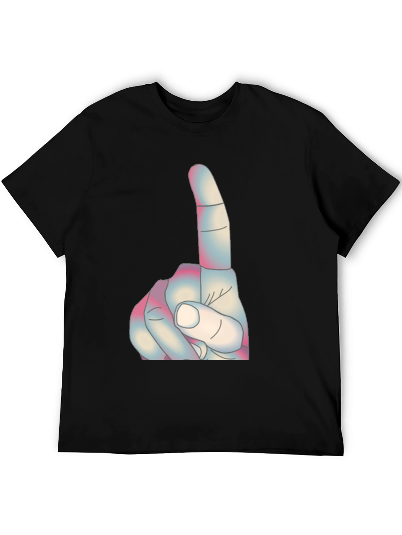 Novelty Finger Pointing Graphic Tee - Casual Black T-Shirt