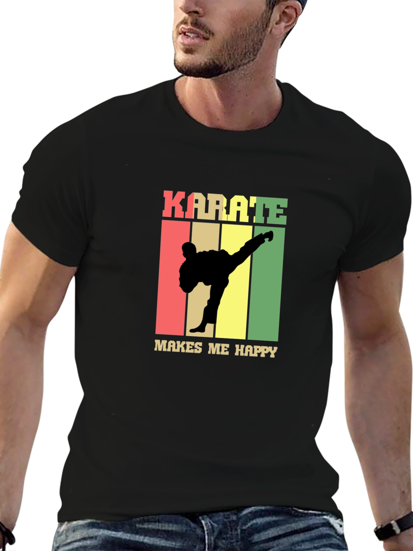Karate Makes Me Happy T-Shirt - Black