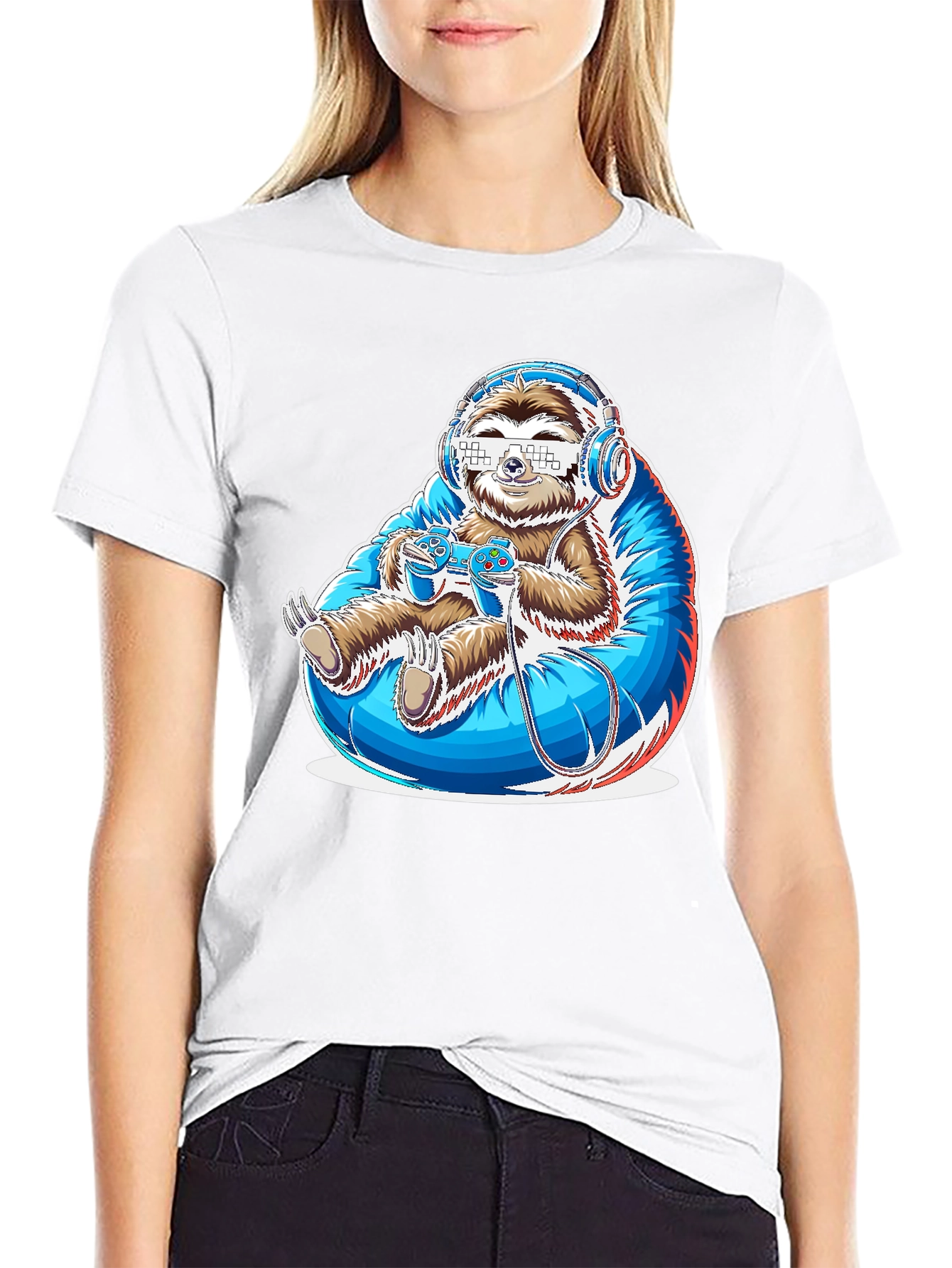 Gamer Sloth Graphic Tee - Funny Cool Relaxed Style