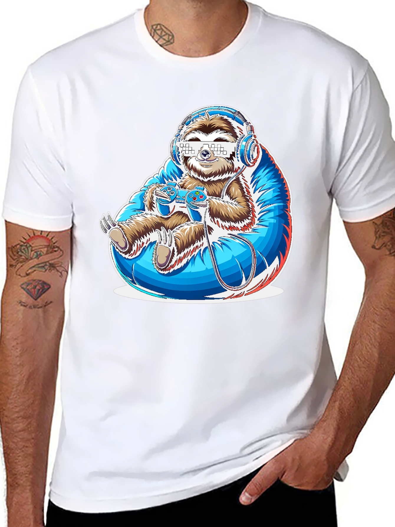 Gamer Sloth Graphic Tee - Funny Cool Relaxed Style