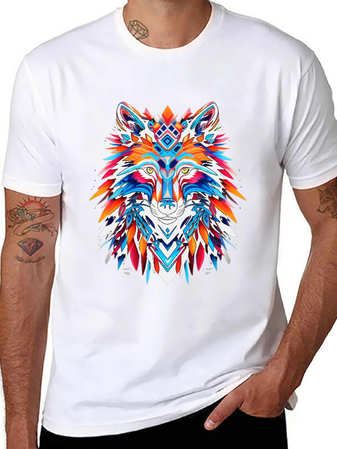 Vibrant Wolf Graphic Tee - Bold Animal Print