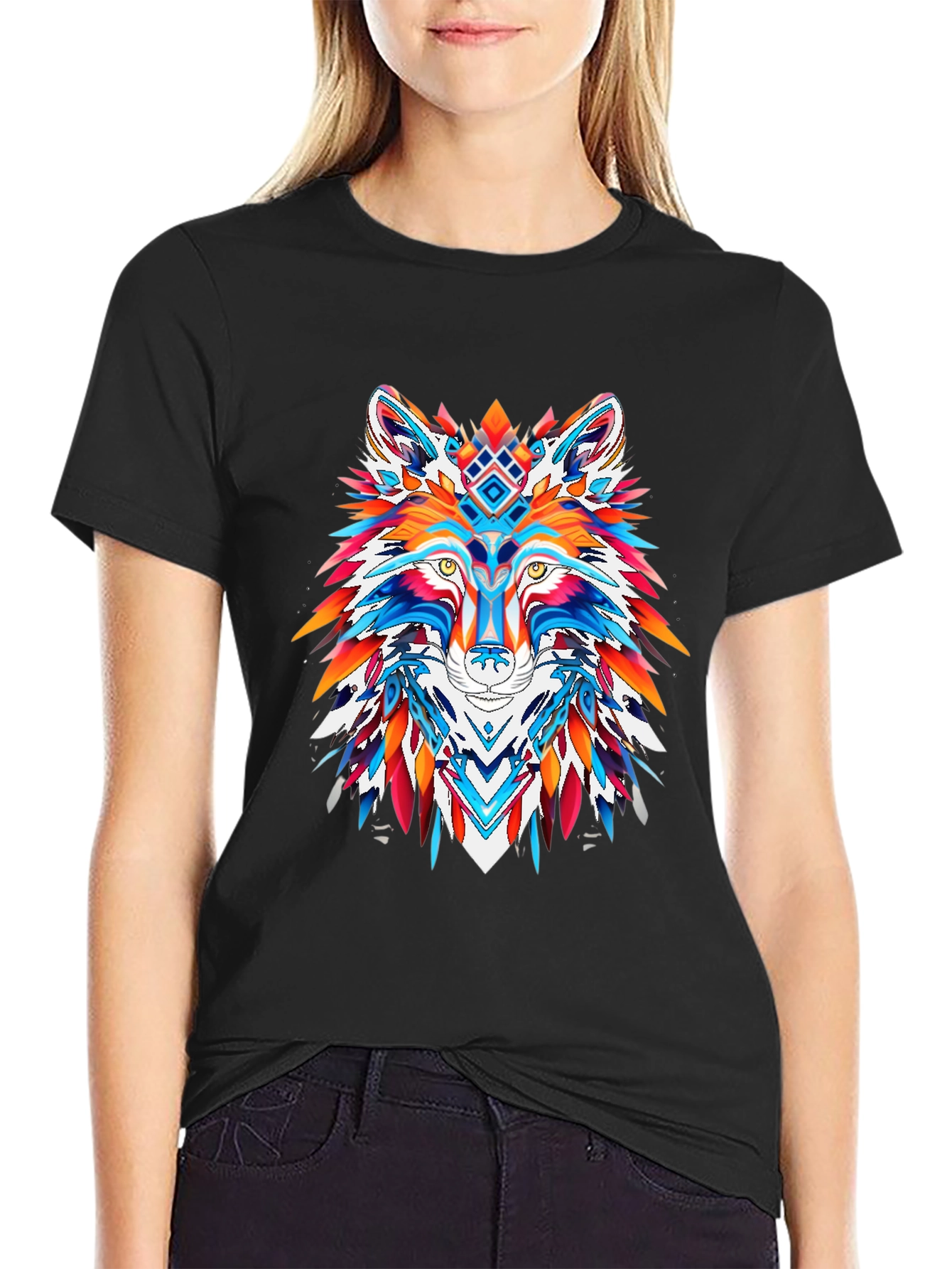 Vibrant Wolf Graphic Tee - Bold Animal Print