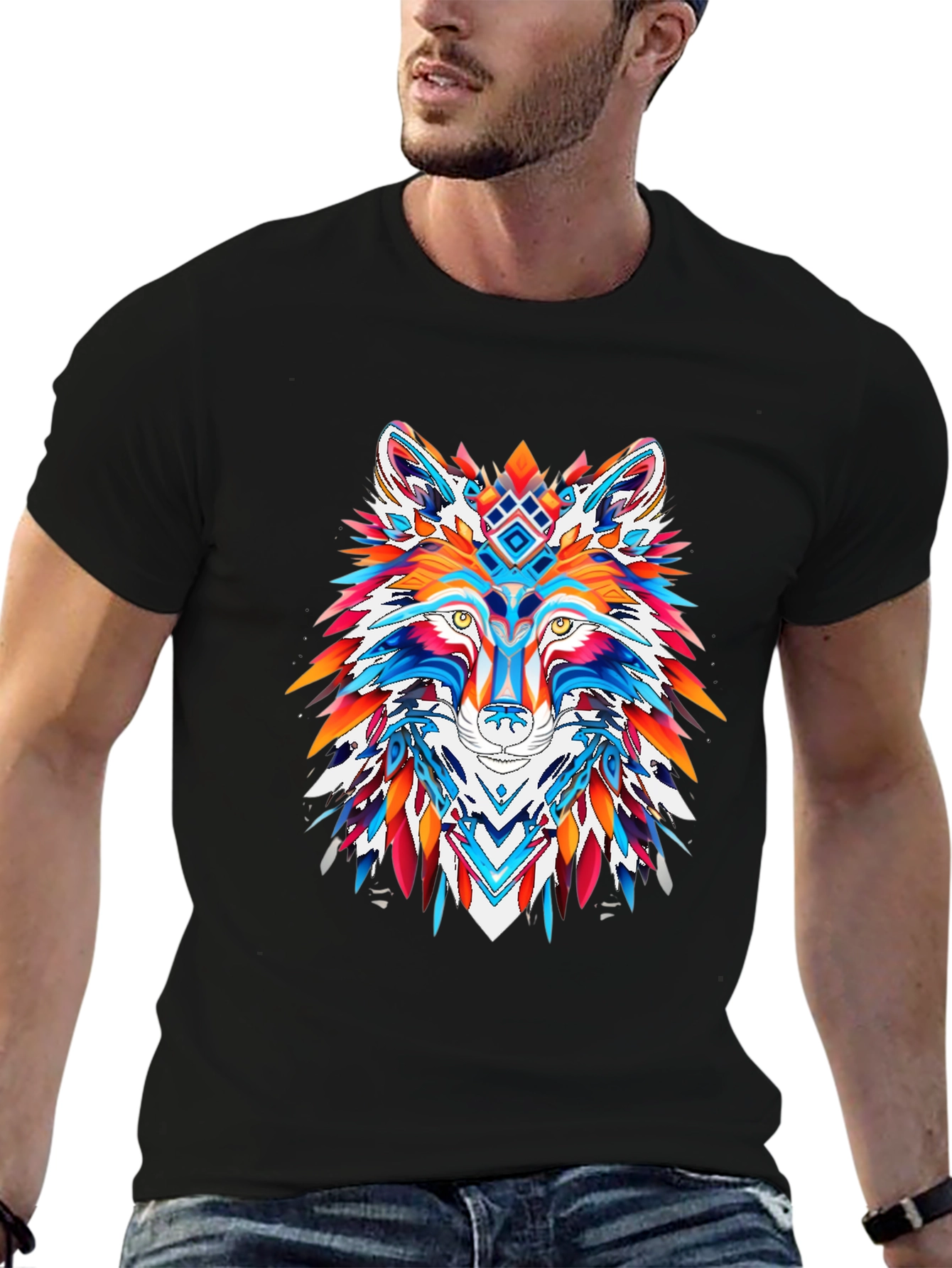 Vibrant Wolf Graphic Tee - Bold Animal Print