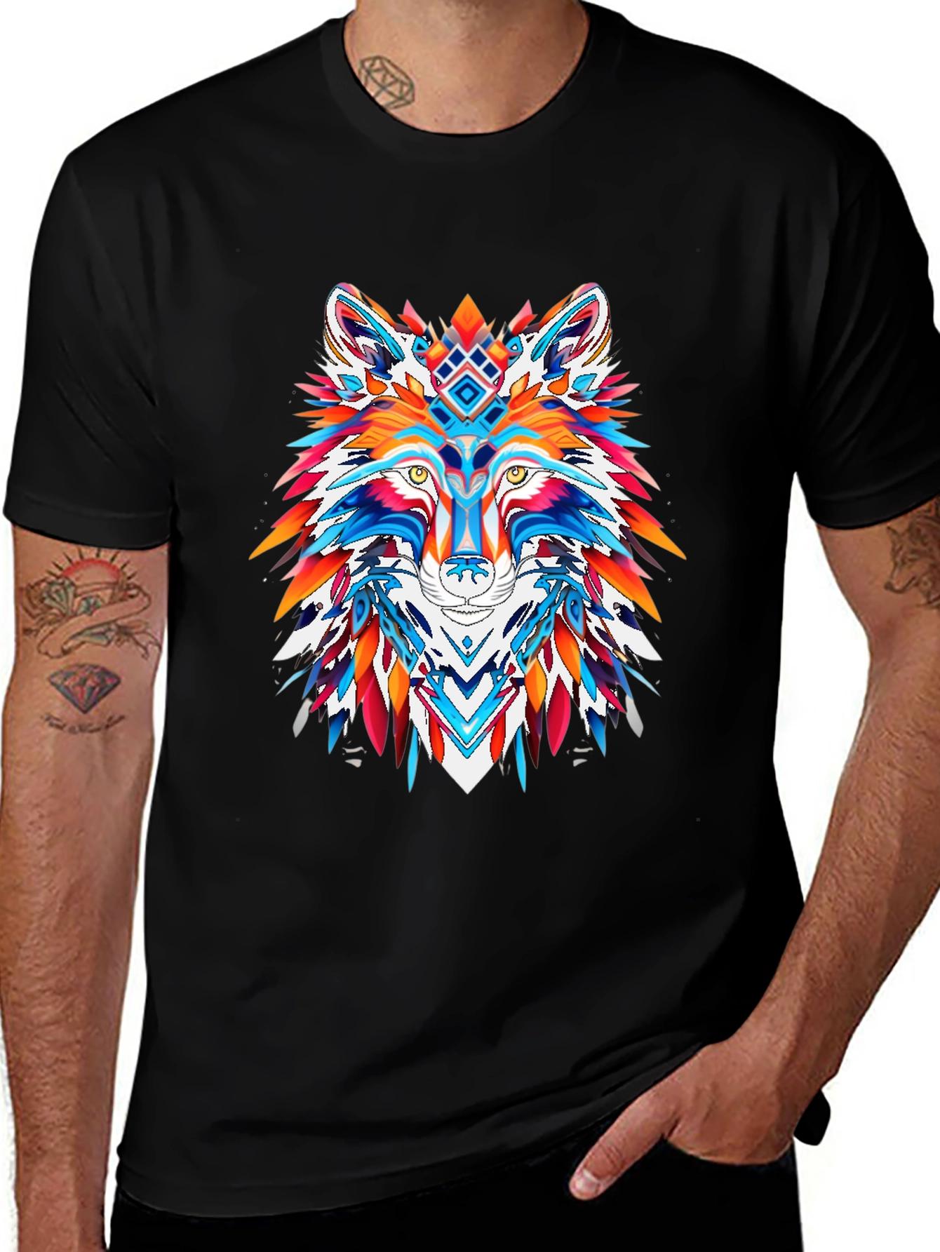 Vibrant Wolf Graphic Tee - Bold Animal Print