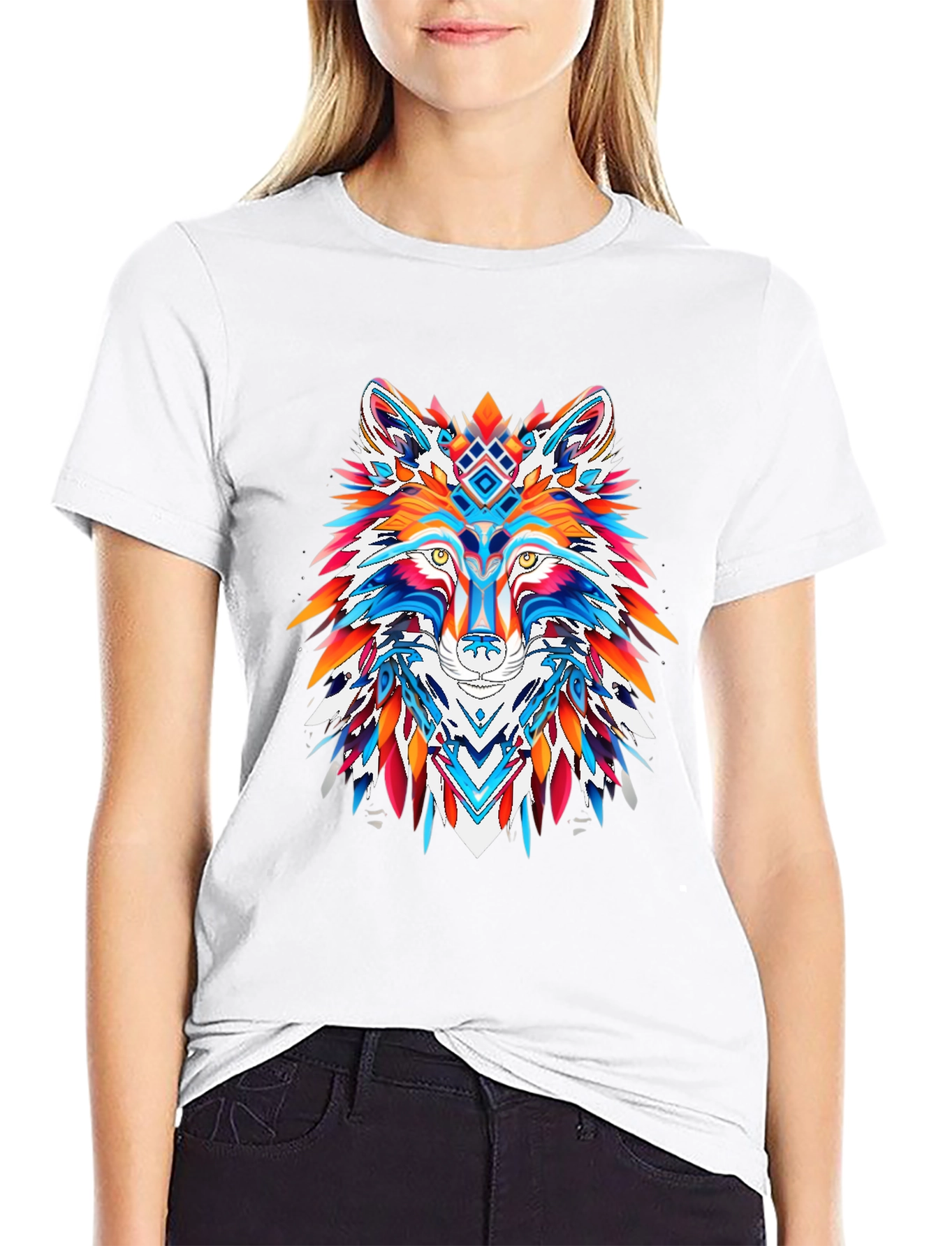 Vibrant Wolf Graphic Tee - Bold Animal Print