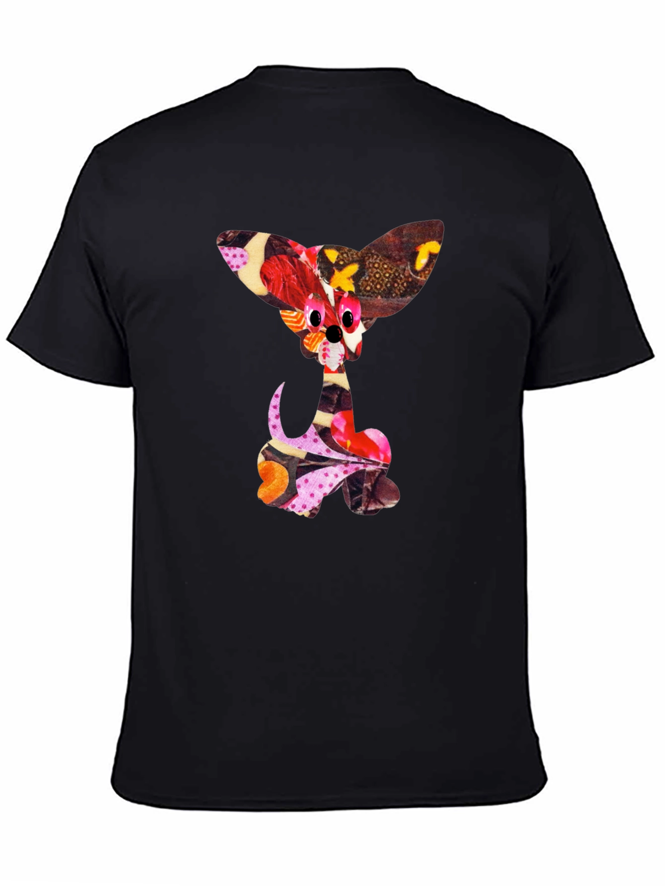 Abstract Puppy Print Black Crew Neck T-Shirt