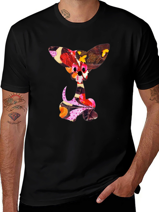 Abstract Puppy Print Black Crew Neck T-Shirt