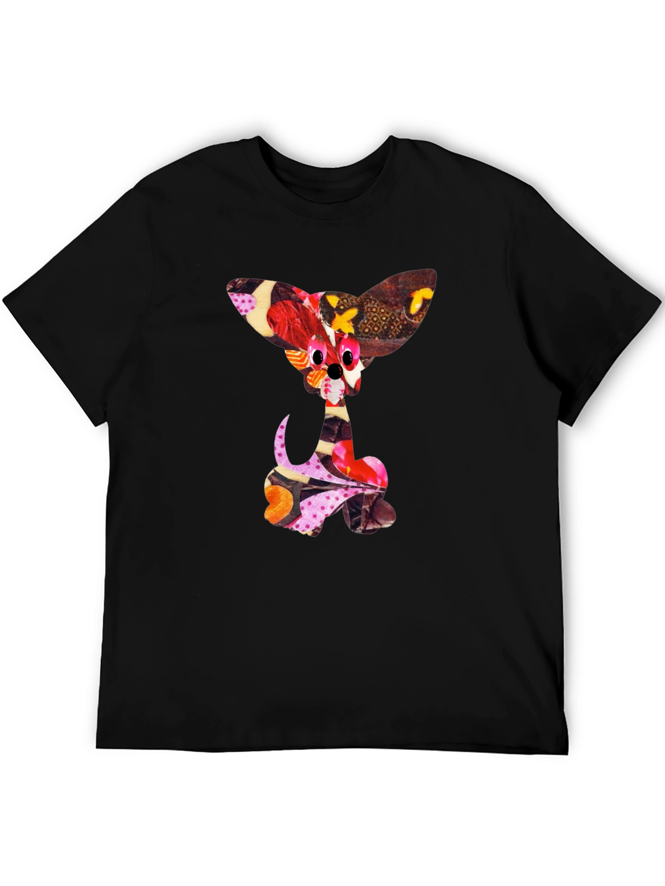 Abstract Puppy Print Black Crew Neck T-Shirt