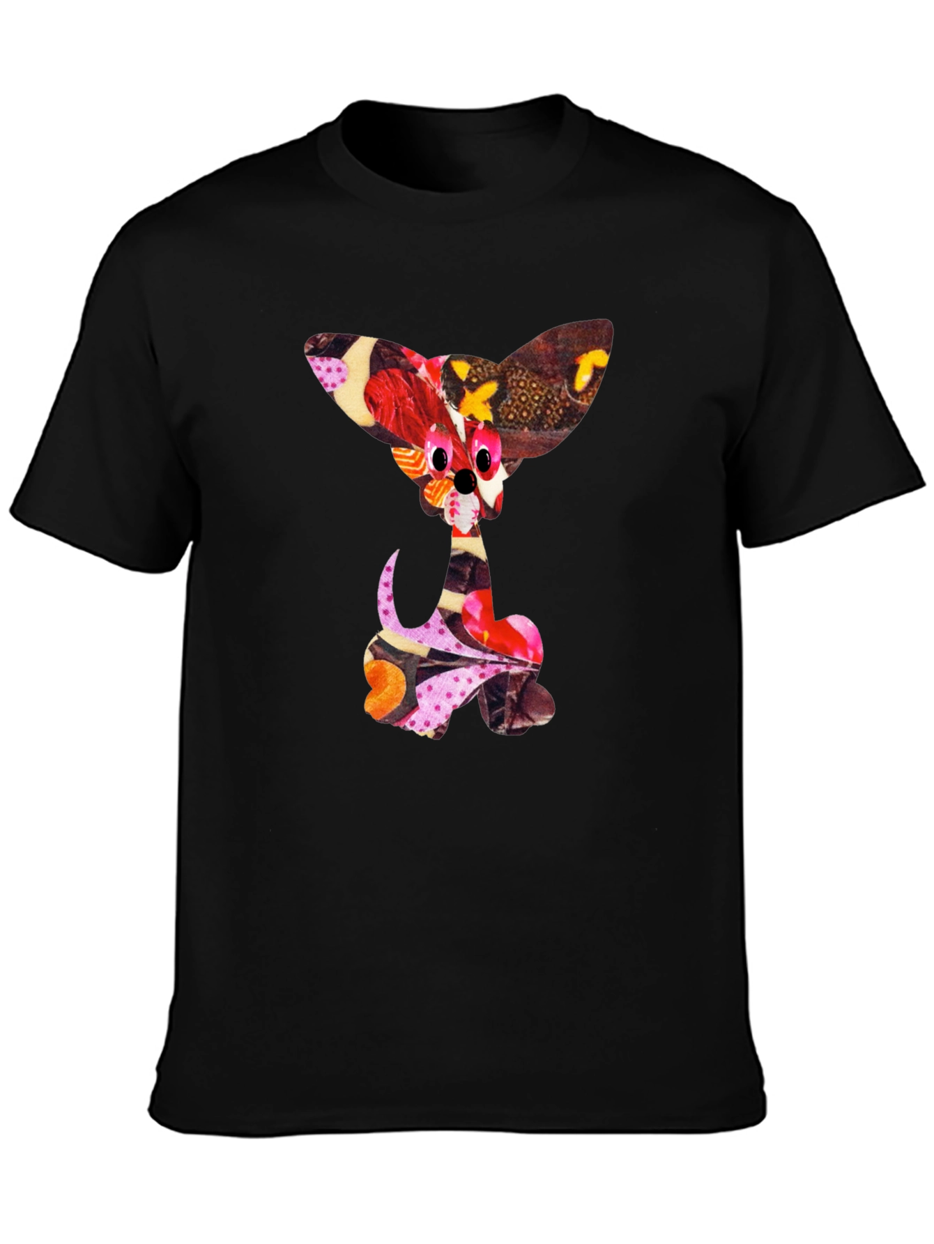 Abstract Puppy Print Black Crew Neck T-Shirt
