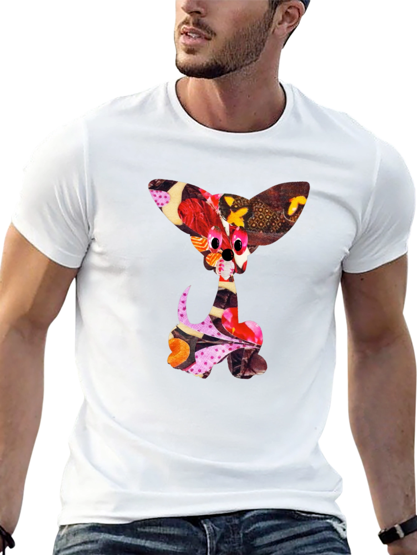 Abstract Puppy Print Black Crew Neck T-Shirt