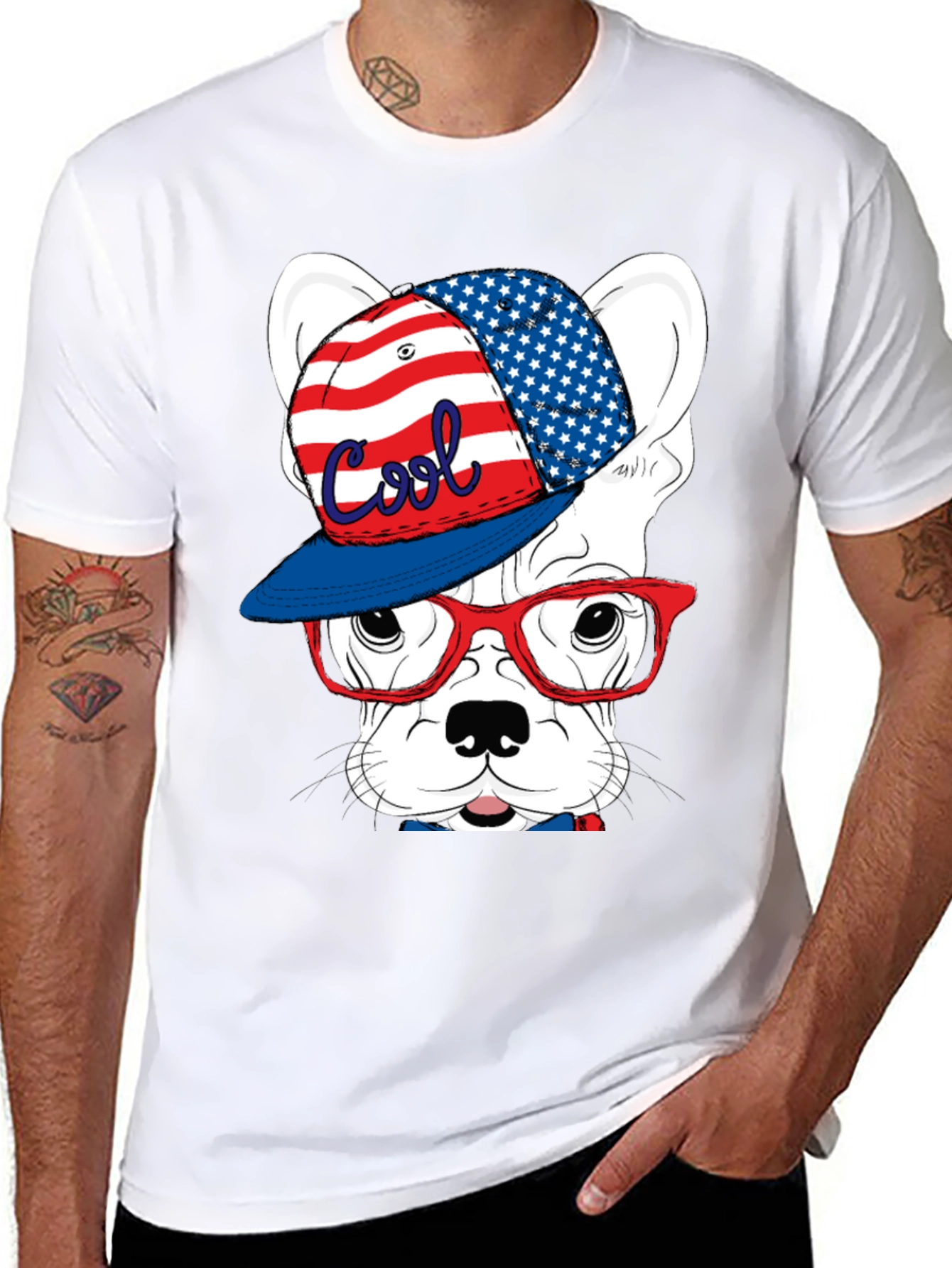 Cool Patriotic Dog Graphic Tee