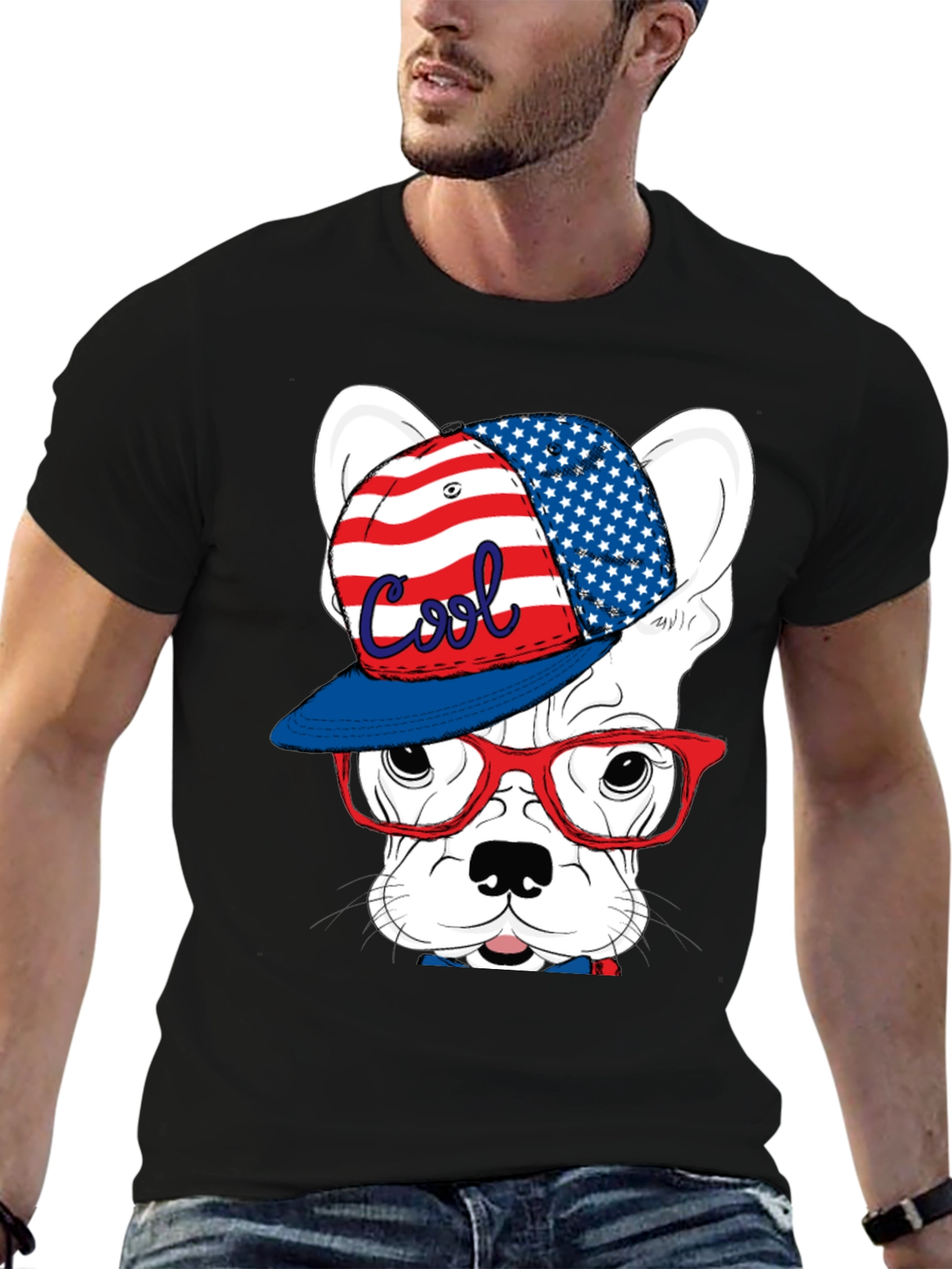 Cool Patriotic Dog Graphic Tee