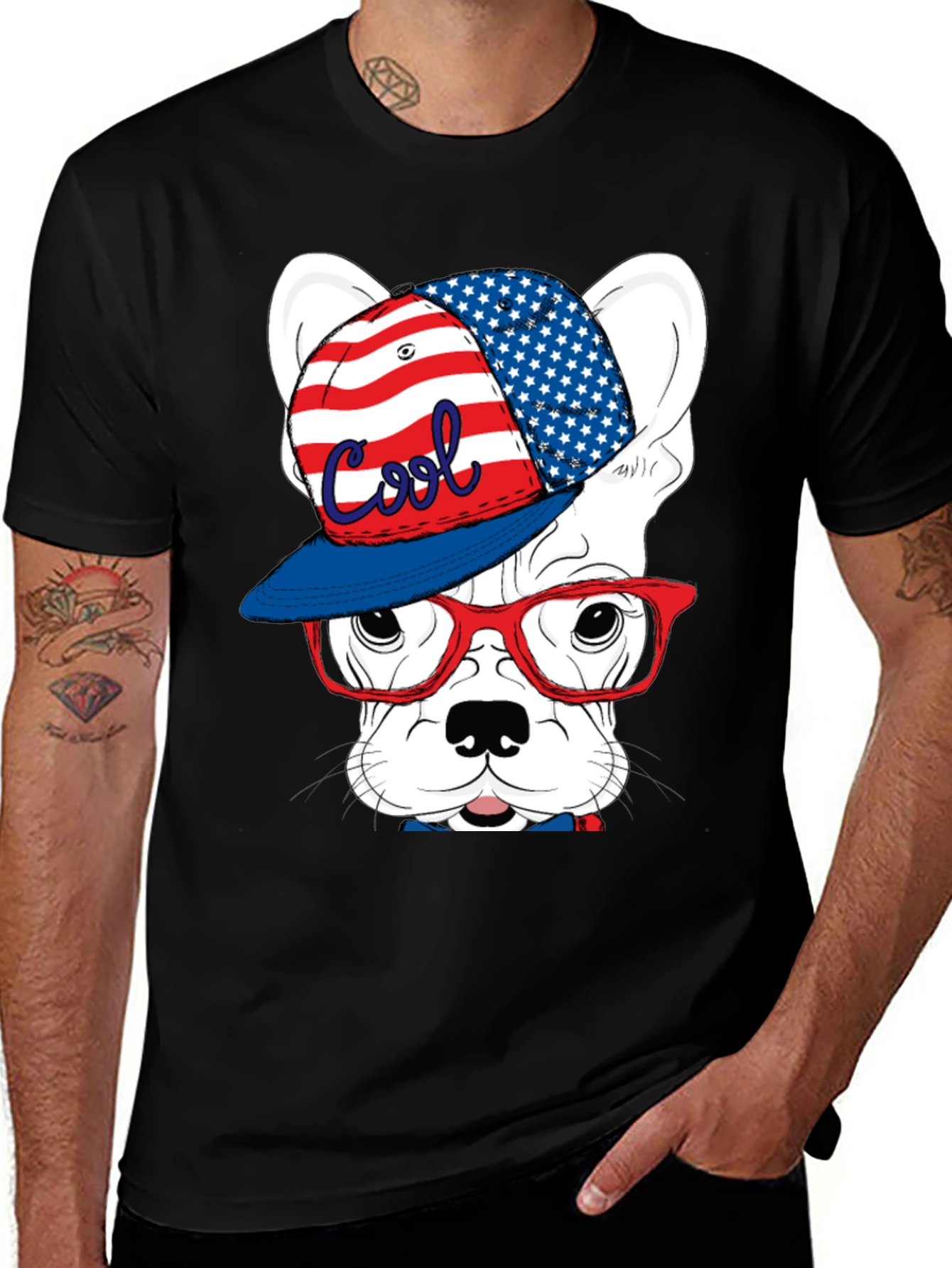 Cool Patriotic Dog Graphic Tee