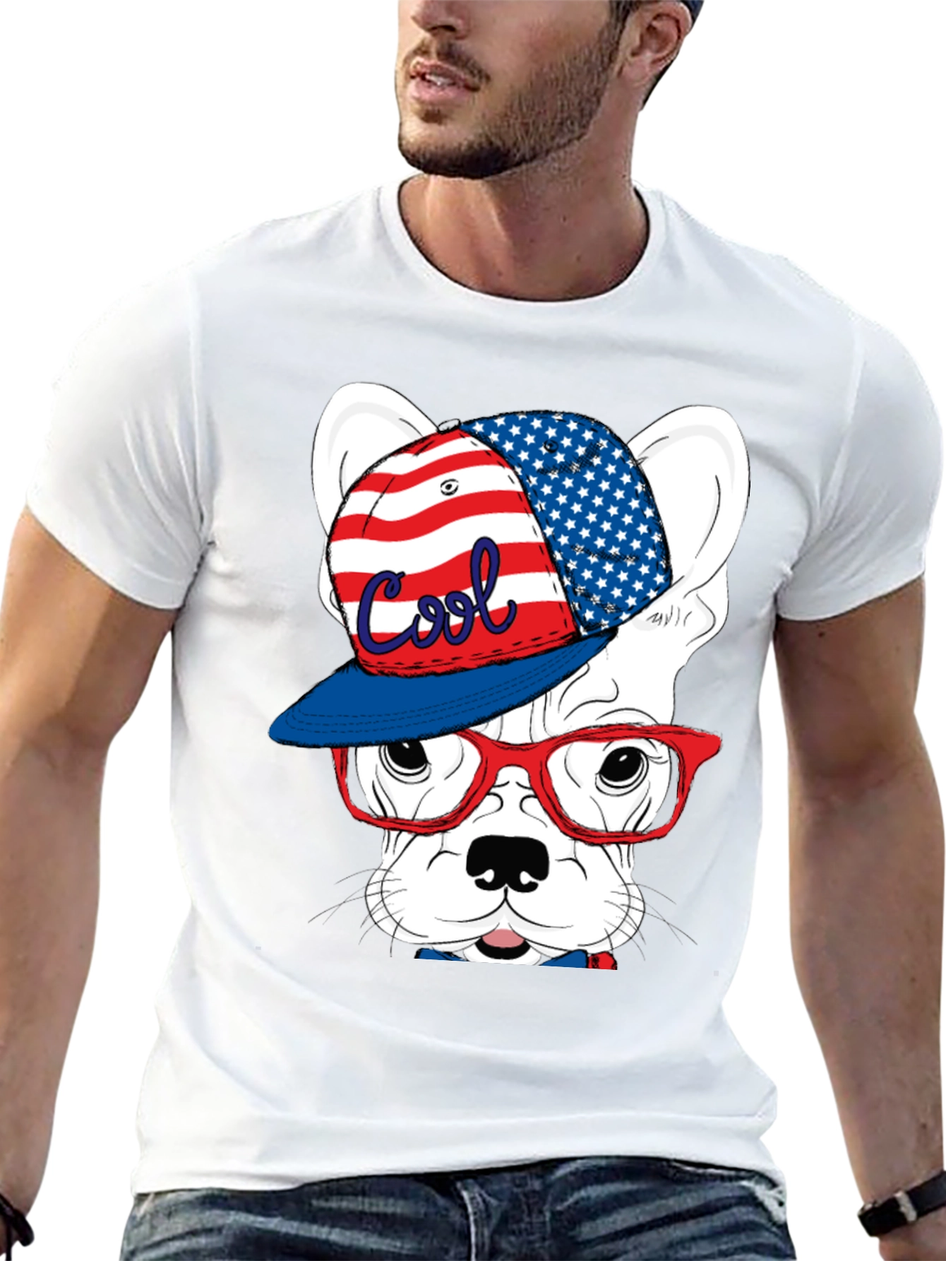 Cool Patriotic Dog Graphic Tee