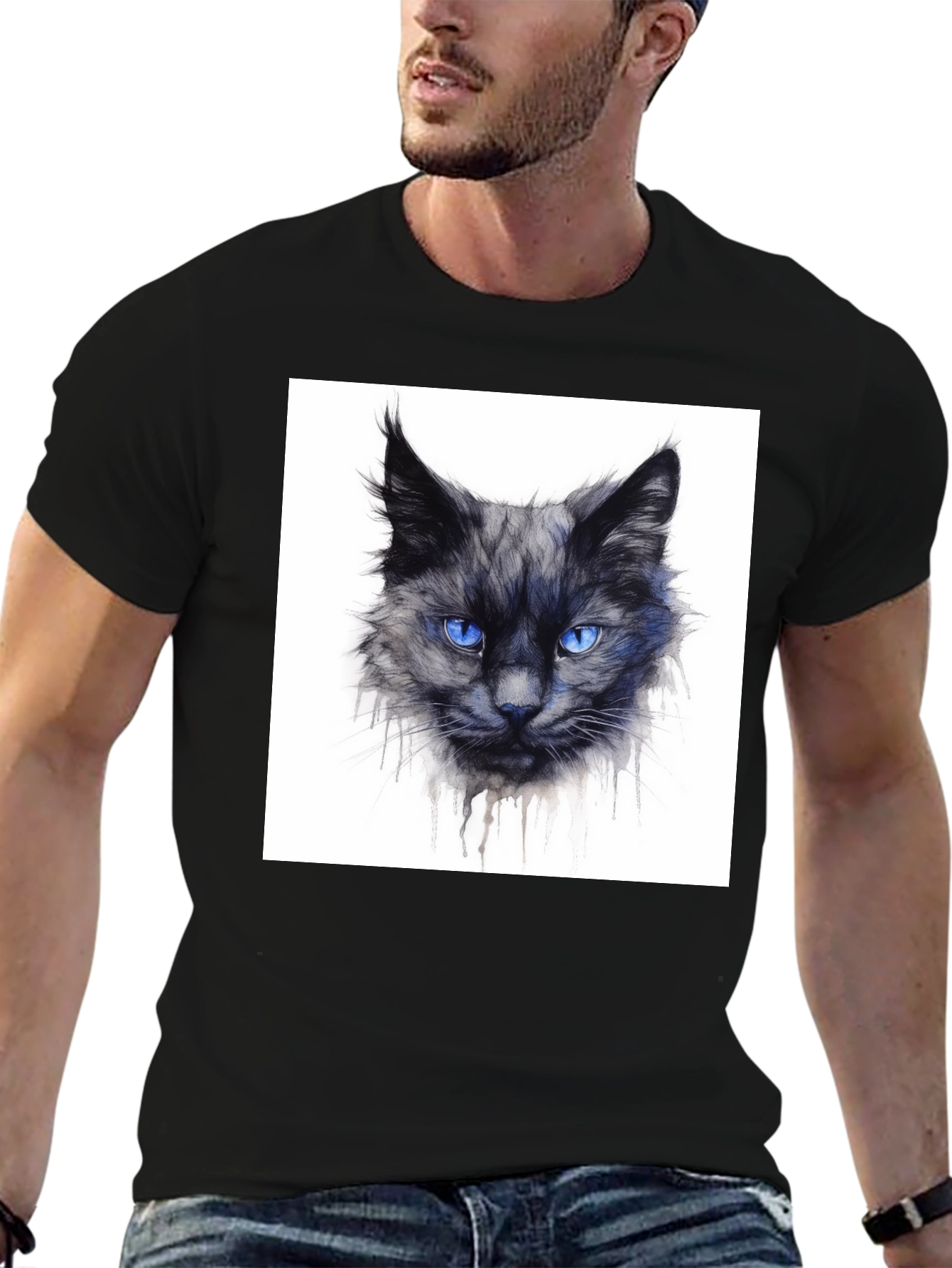 Black Cat Graphic Tee - Mens Crew Neck