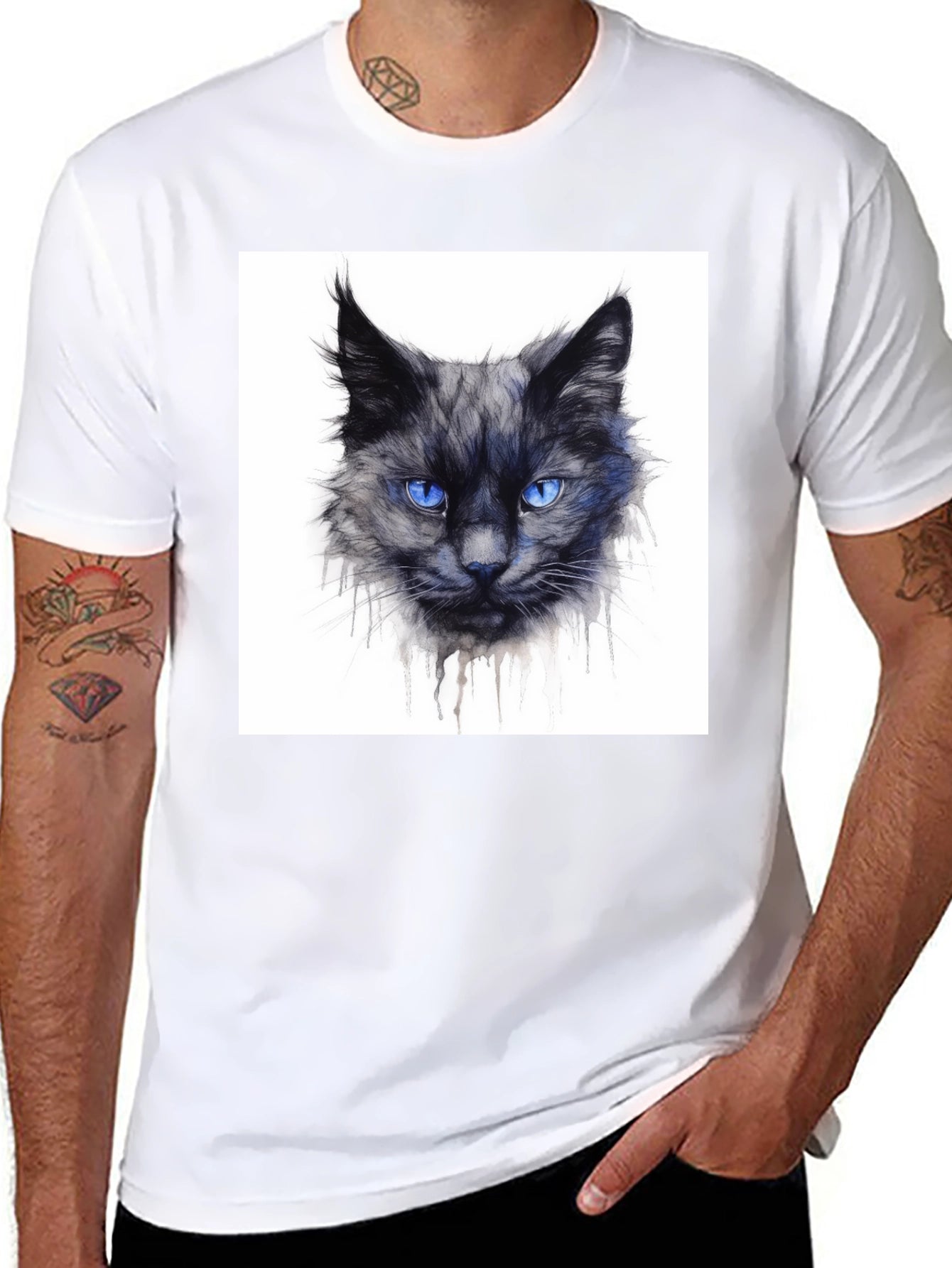 Black Cat Graphic Tee - Mens Crew Neck