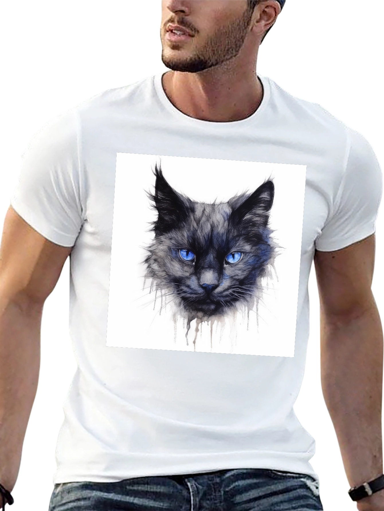 Black Cat Graphic Tee - Mens Crew Neck