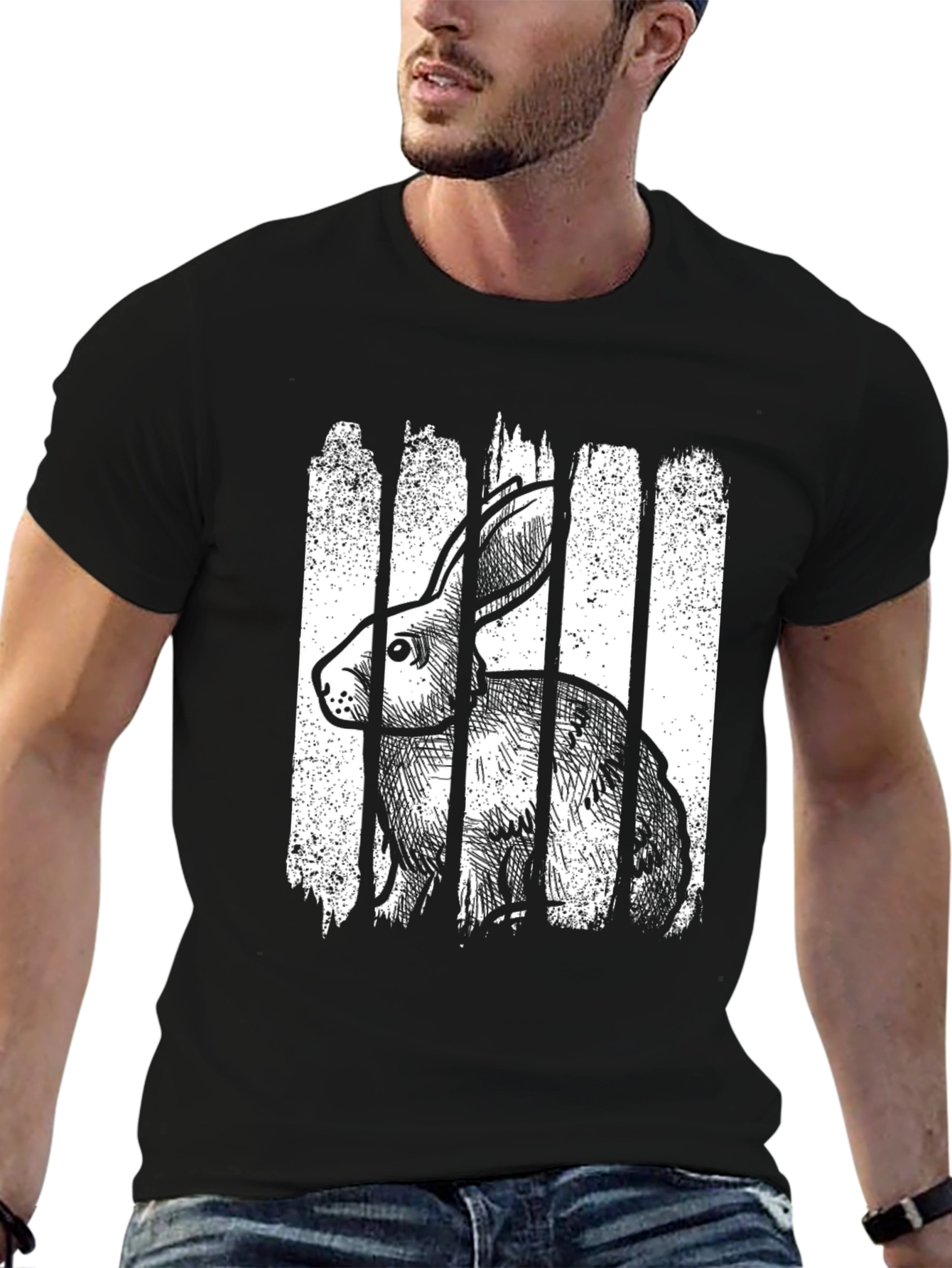 Rabbit in Bars Graphic Tee - Unique Design