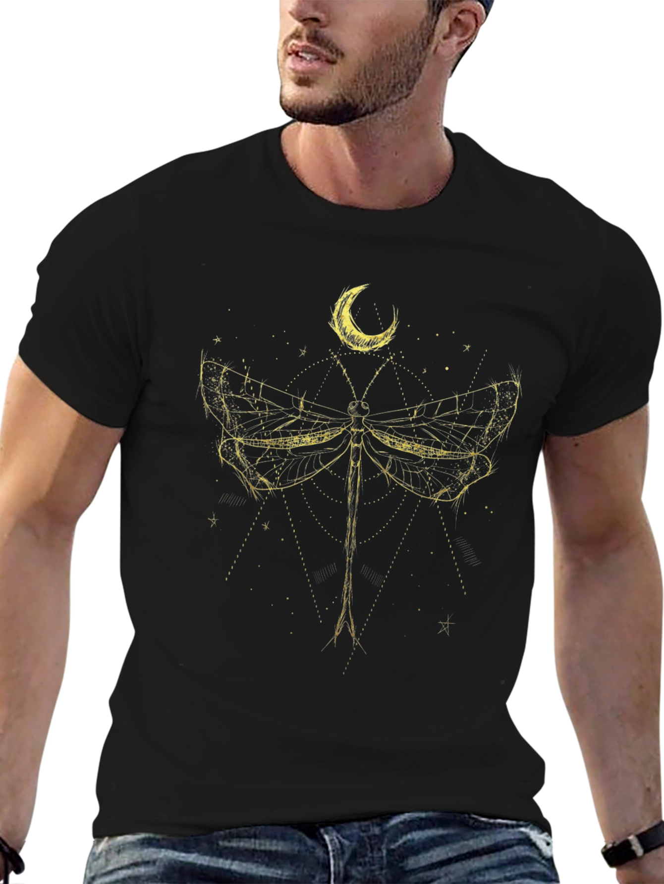 Dragonfly Moon Graphic Black T-Shirt