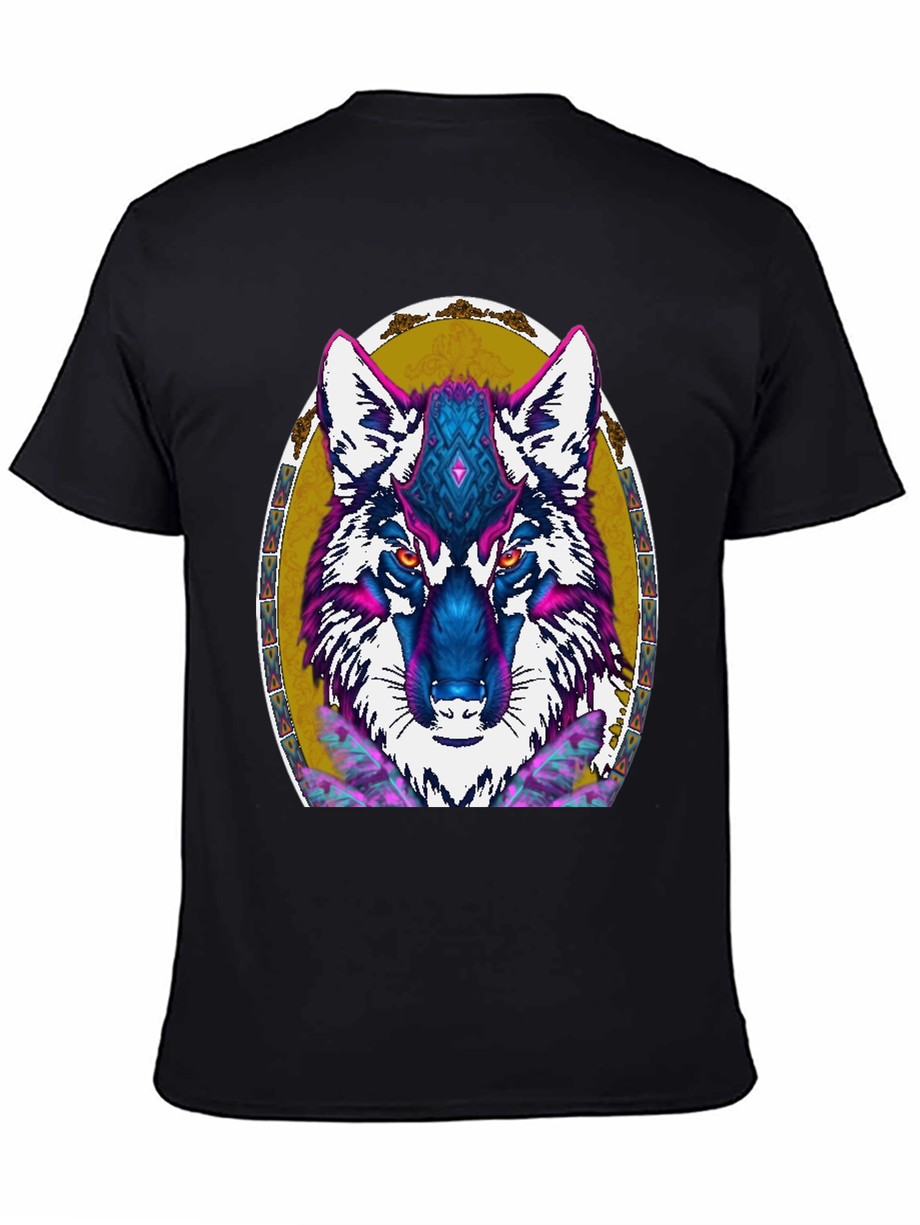 Wolf Graphic Print Tee - Tribal Art Design