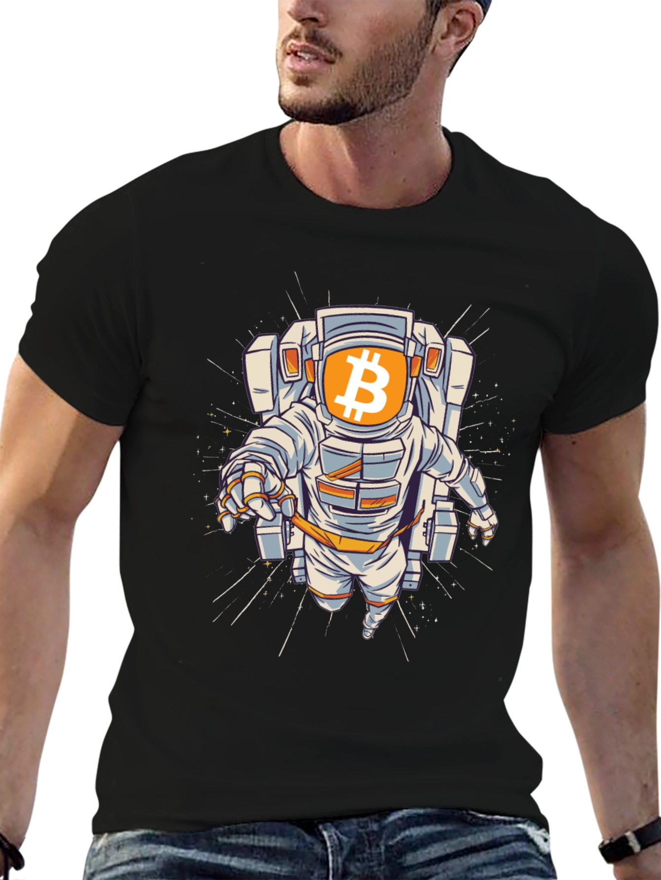 Bitcoin Astronaut Black T-Shirt - Crypto Space Explorer