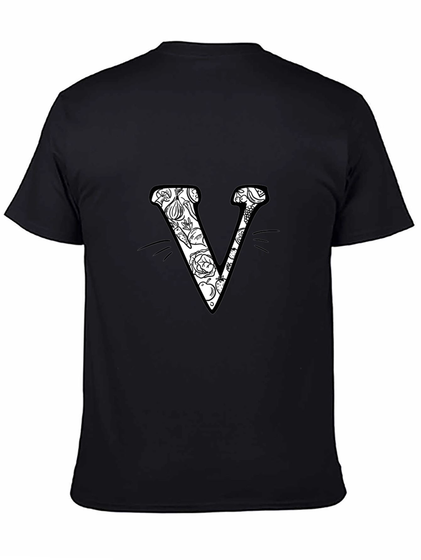 Floral Letter V Black T-Shirt