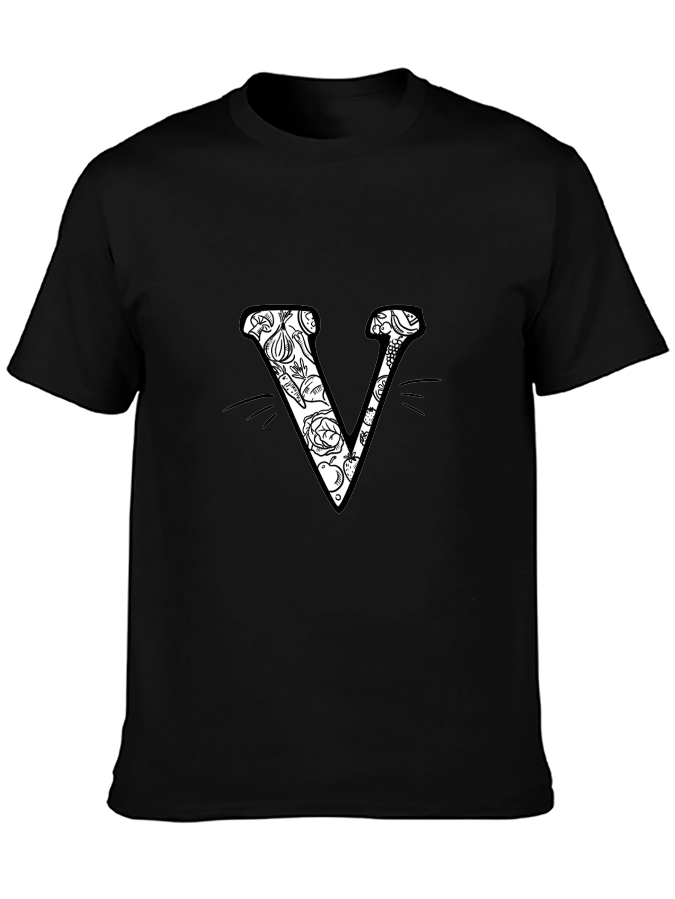 Floral Letter V Black T-Shirt