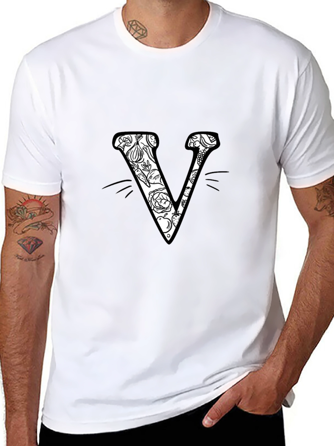 Floral Letter V Black T-Shirt