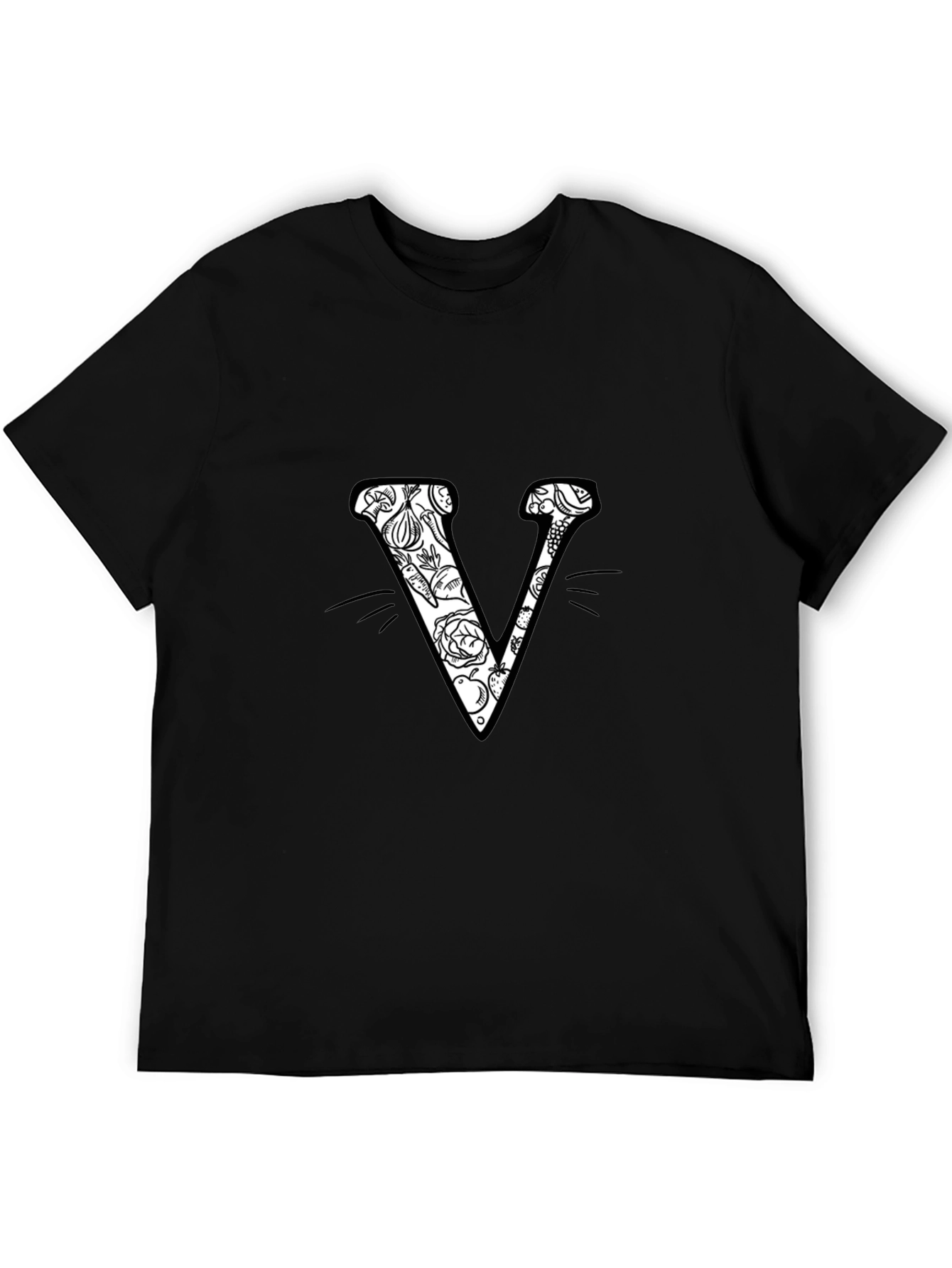 Floral Letter V Black T-Shirt