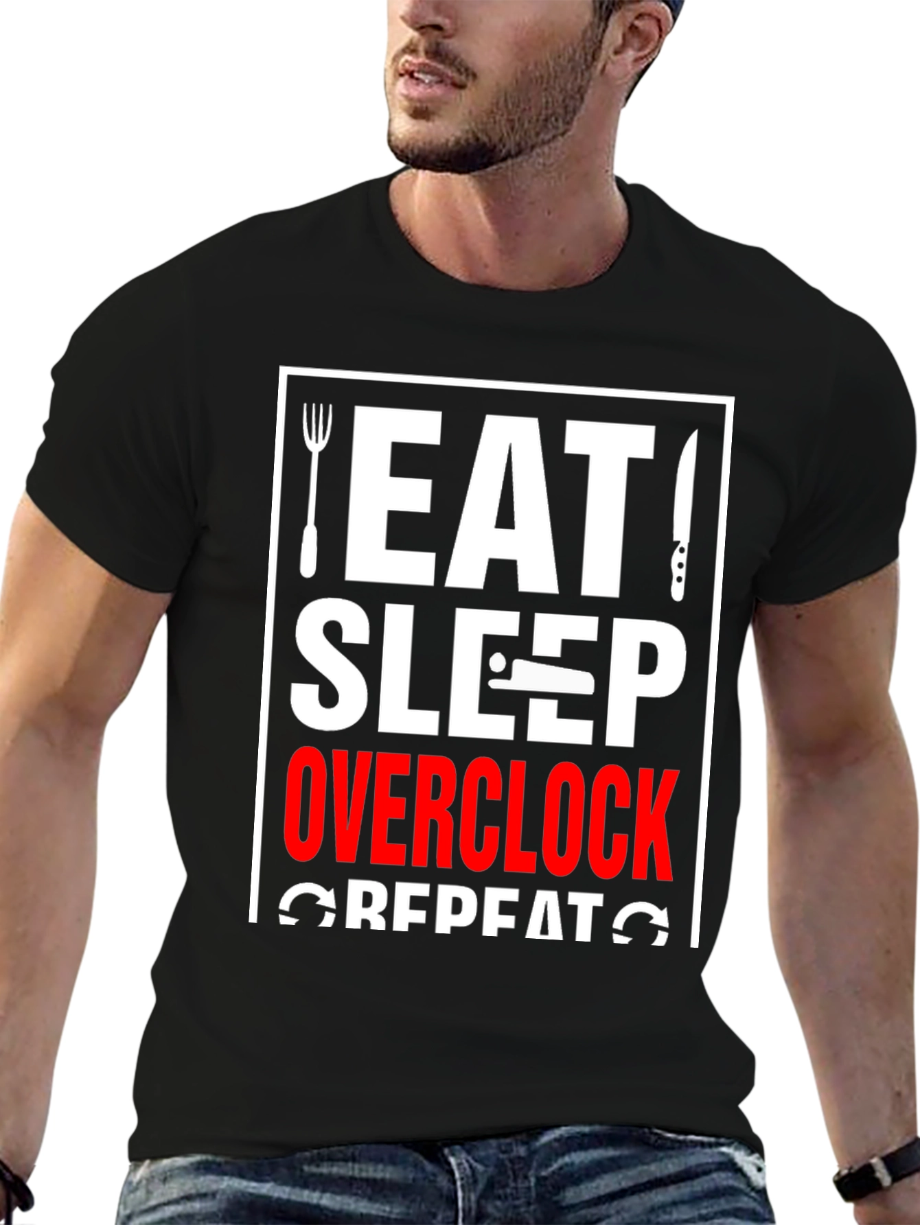 Eat Sleep Overclock Repeat Black T-Shirt