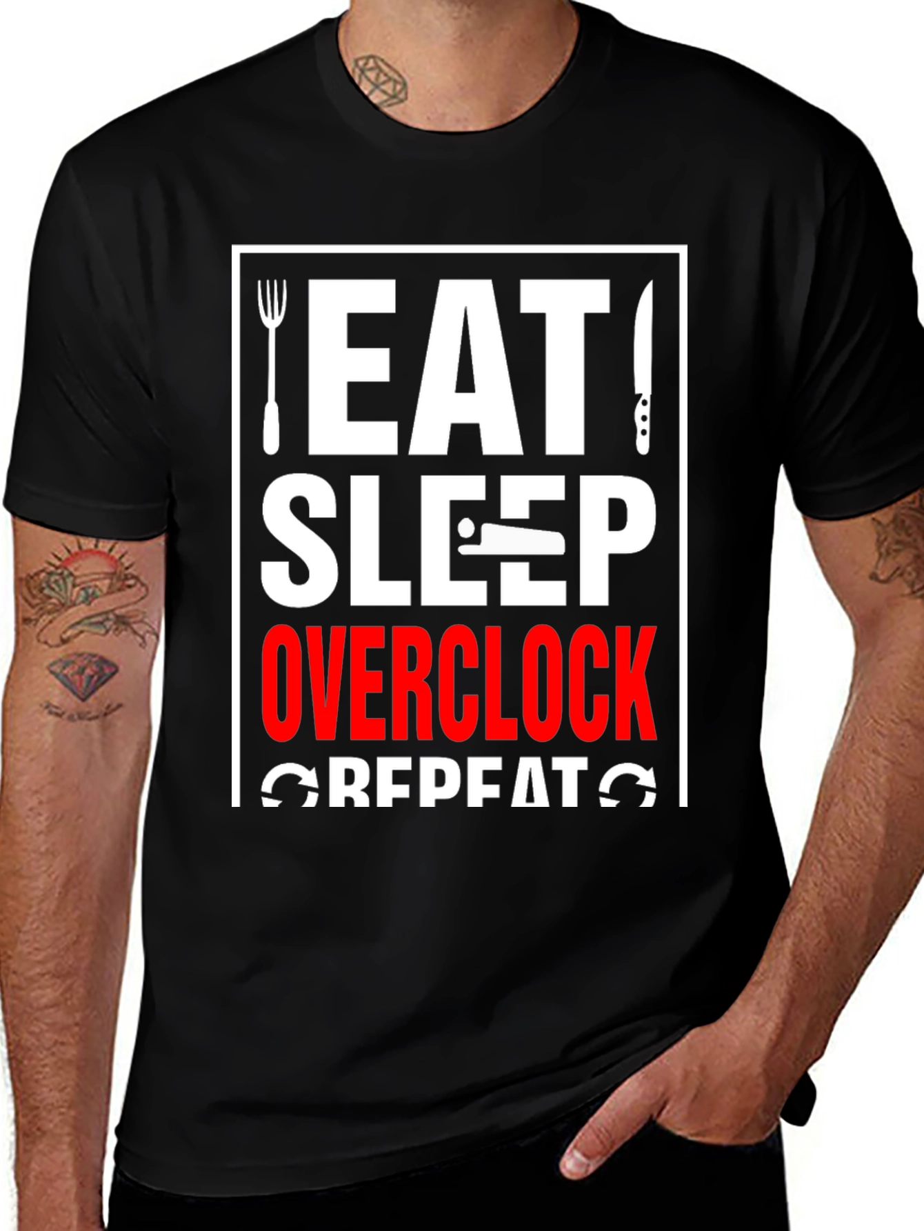 Eat Sleep Overclock Repeat Black T-Shirt