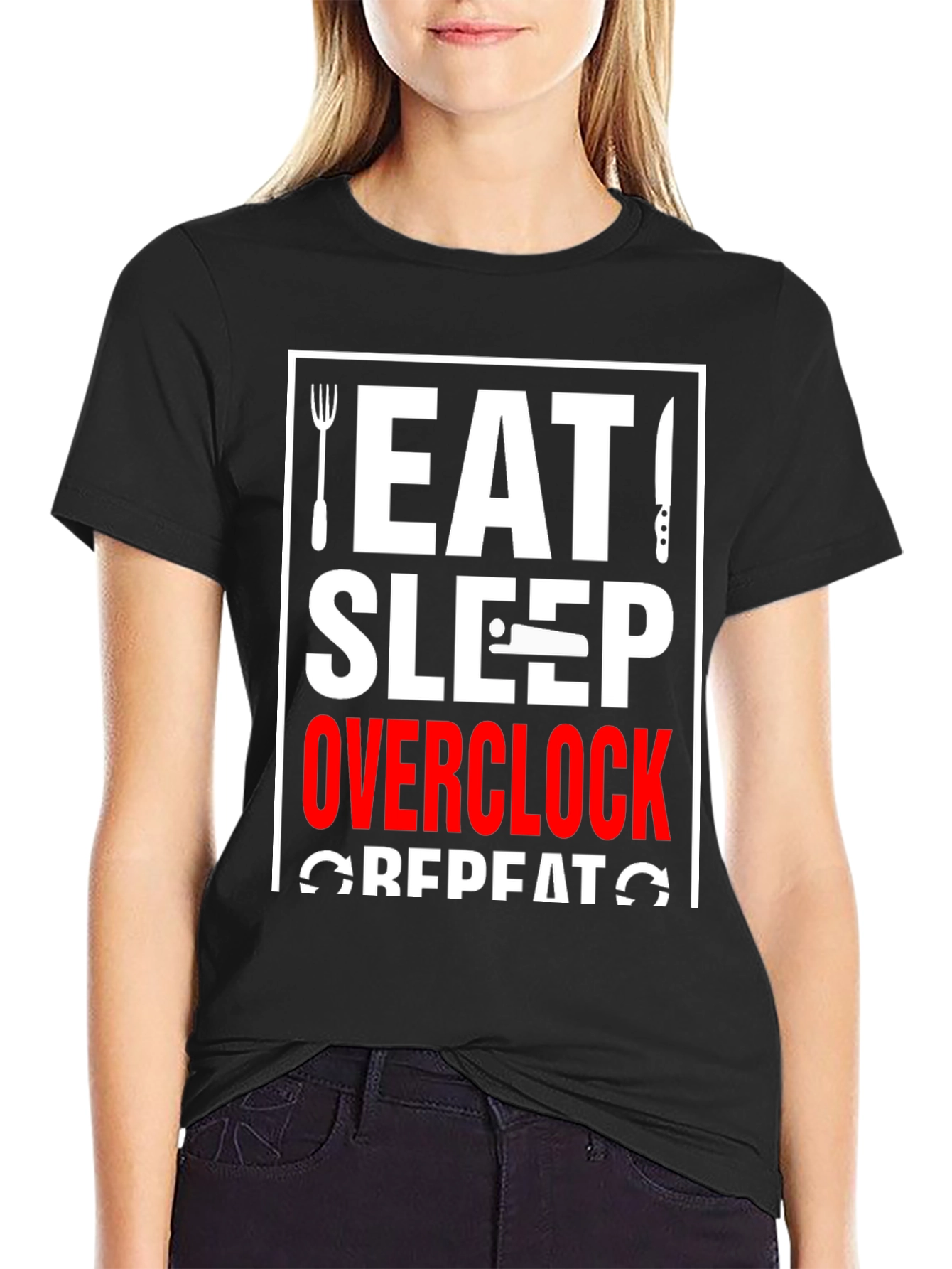 Eat Sleep Overclock Repeat Black T-Shirt