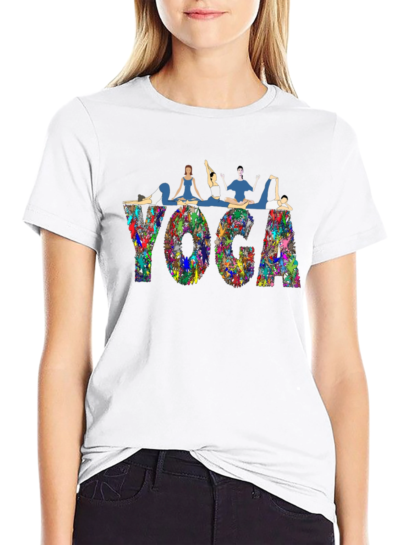 Yoga Pose Graphic T-Shirt - Black Cotton Blend