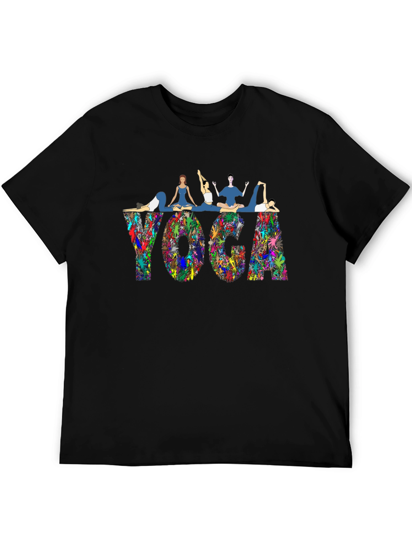 Yoga Pose Graphic T-Shirt - Black Cotton Blend