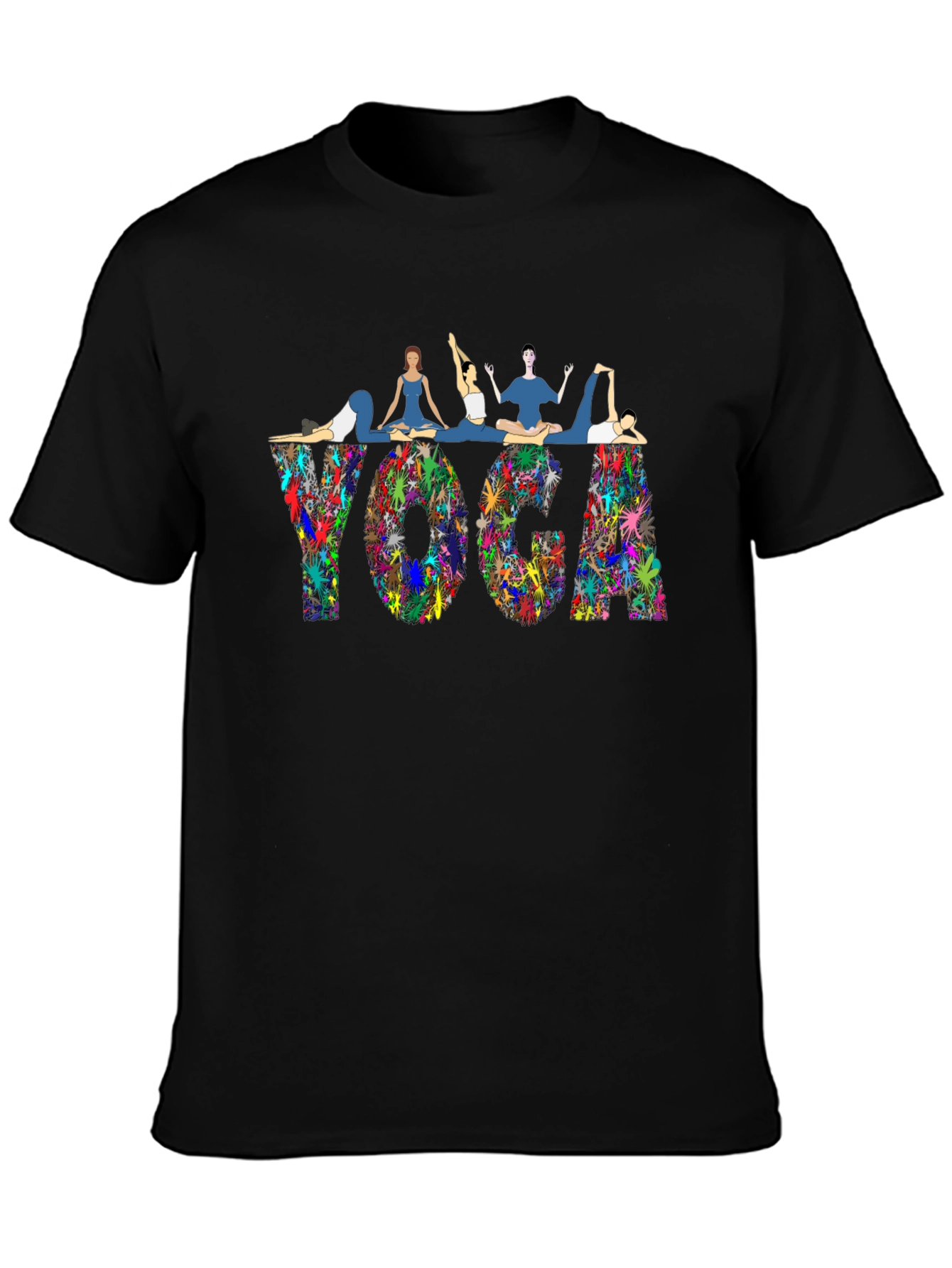 Yoga Pose Graphic T-Shirt - Black Cotton Blend