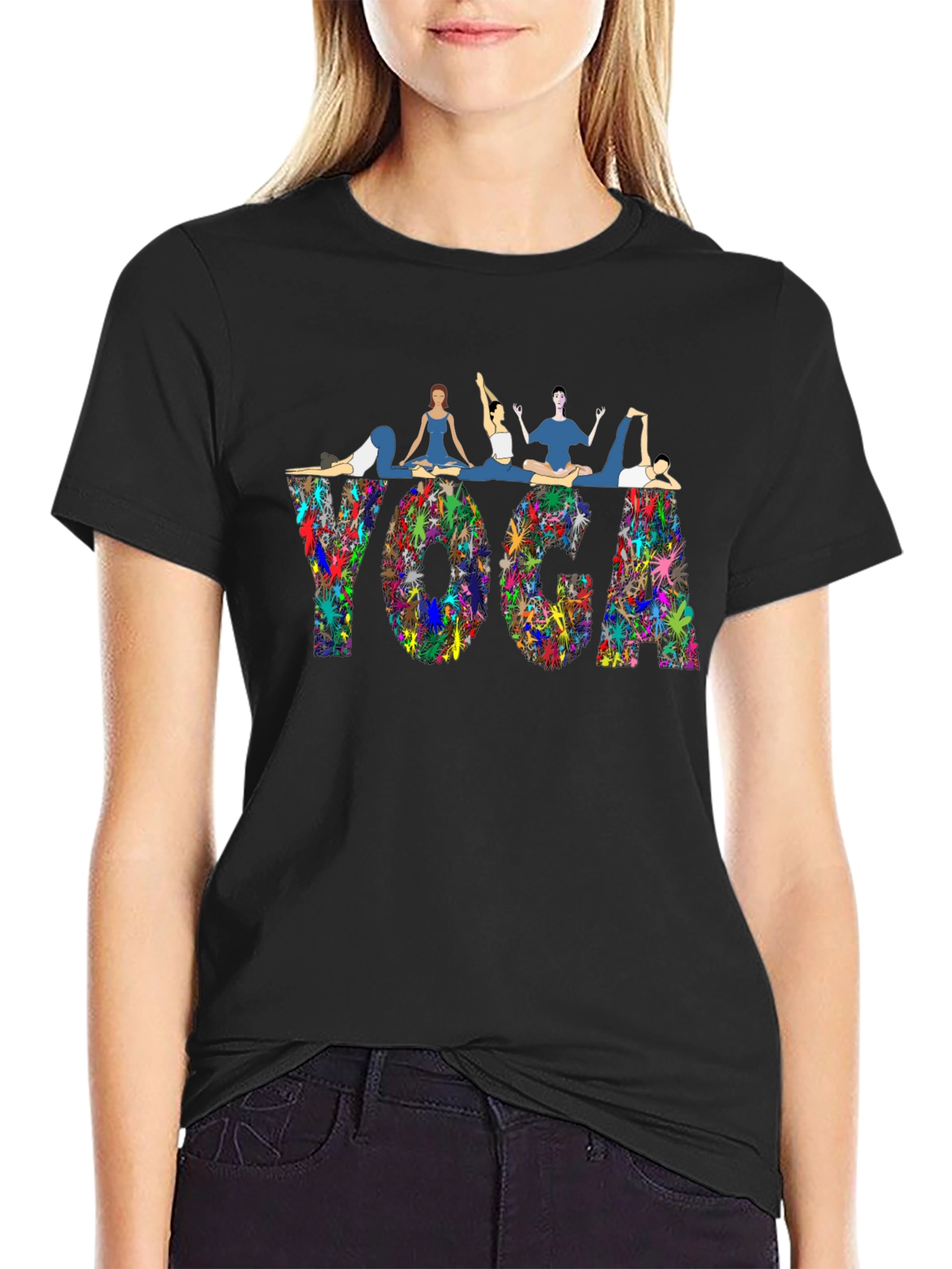 Yoga Pose Graphic T-Shirt - Black Cotton Blend