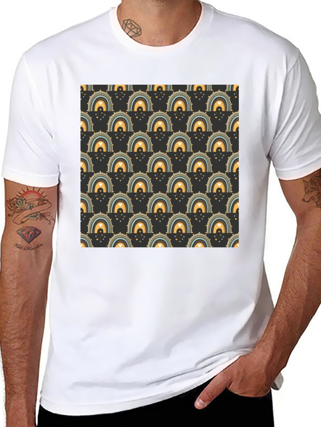 Rainbow Patterned Black T-Shirt