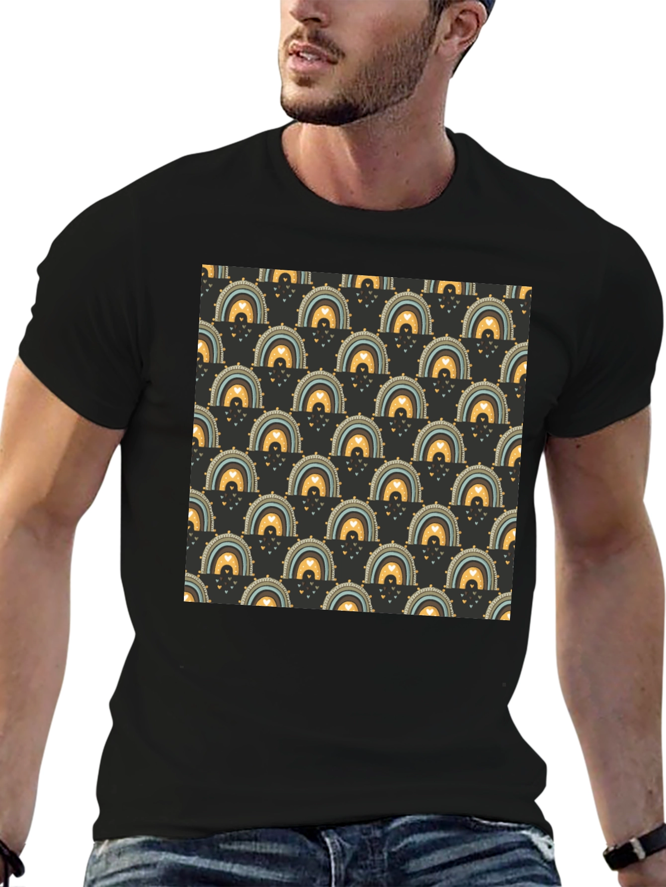 Rainbow Patterned Black T-Shirt