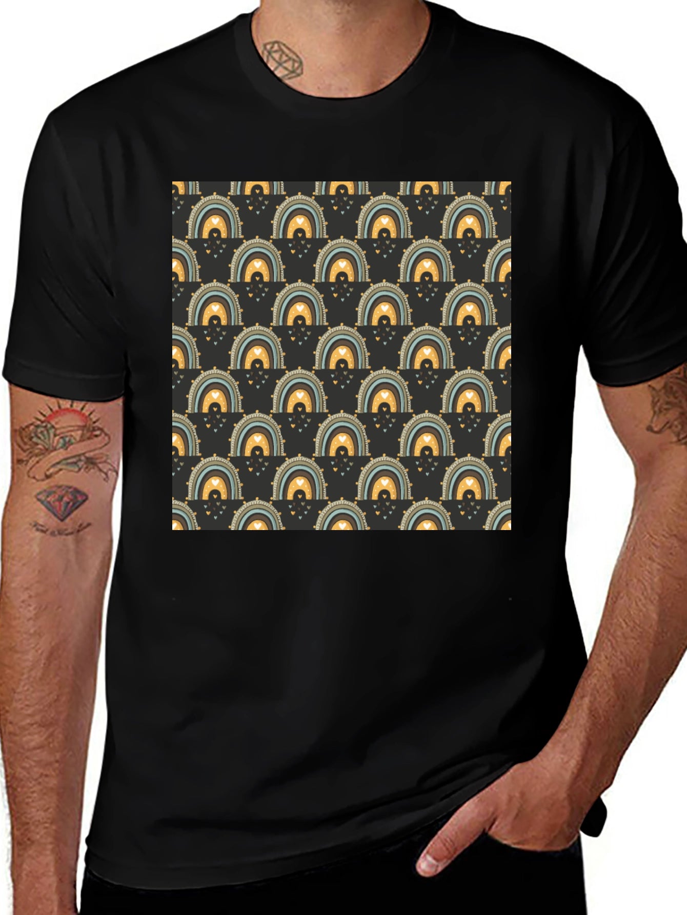 Rainbow Patterned Black T-Shirt