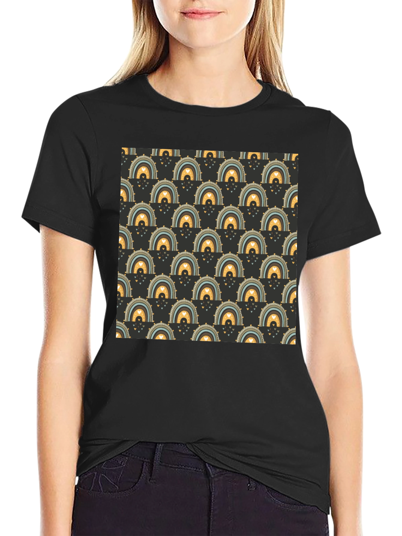 Rainbow Patterned Black T-Shirt