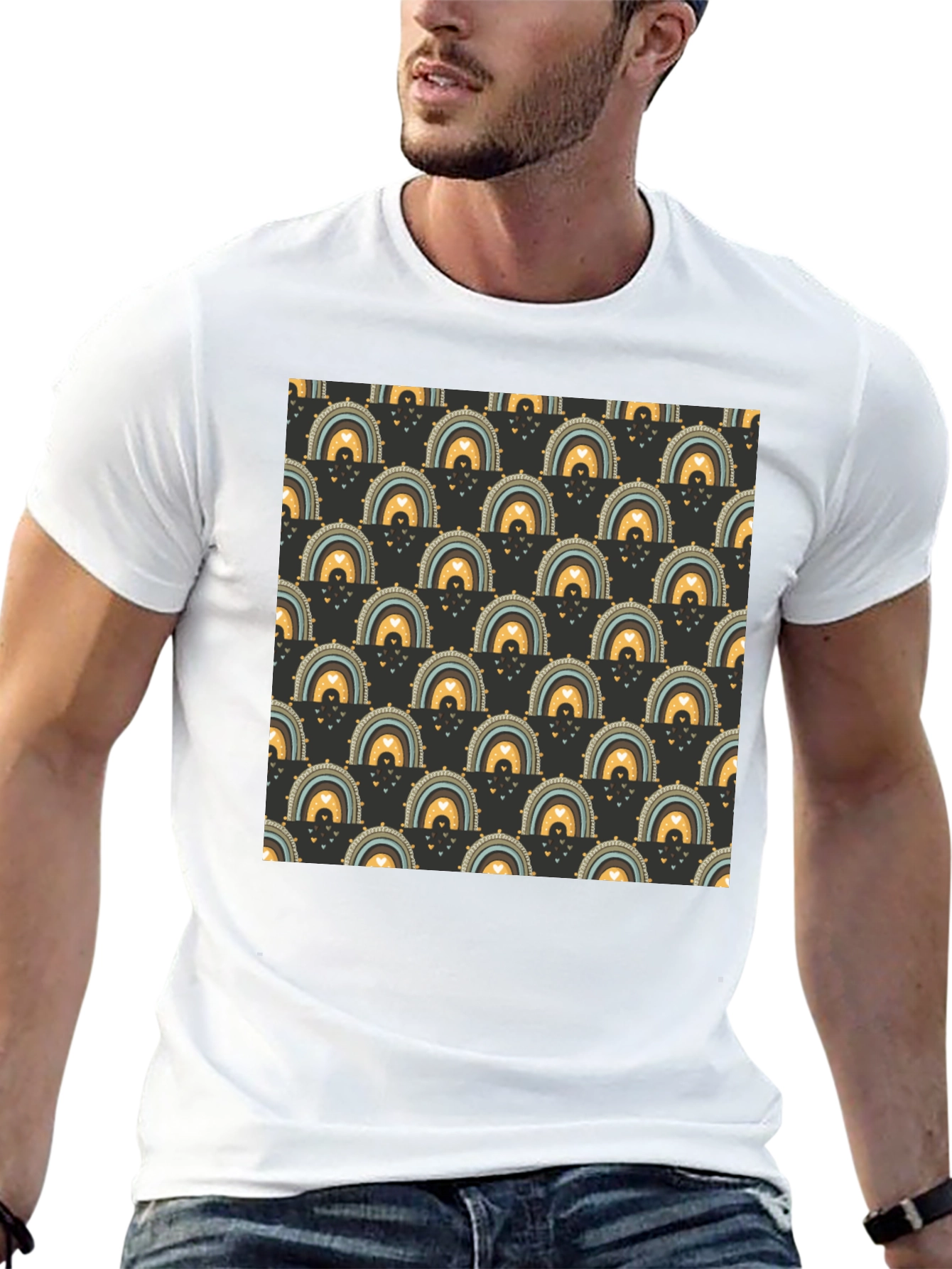 Rainbow Patterned Black T-Shirt