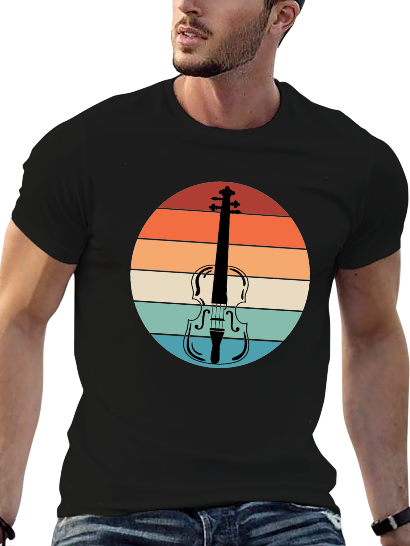 Retro Violin Sunset Graphic Tee
