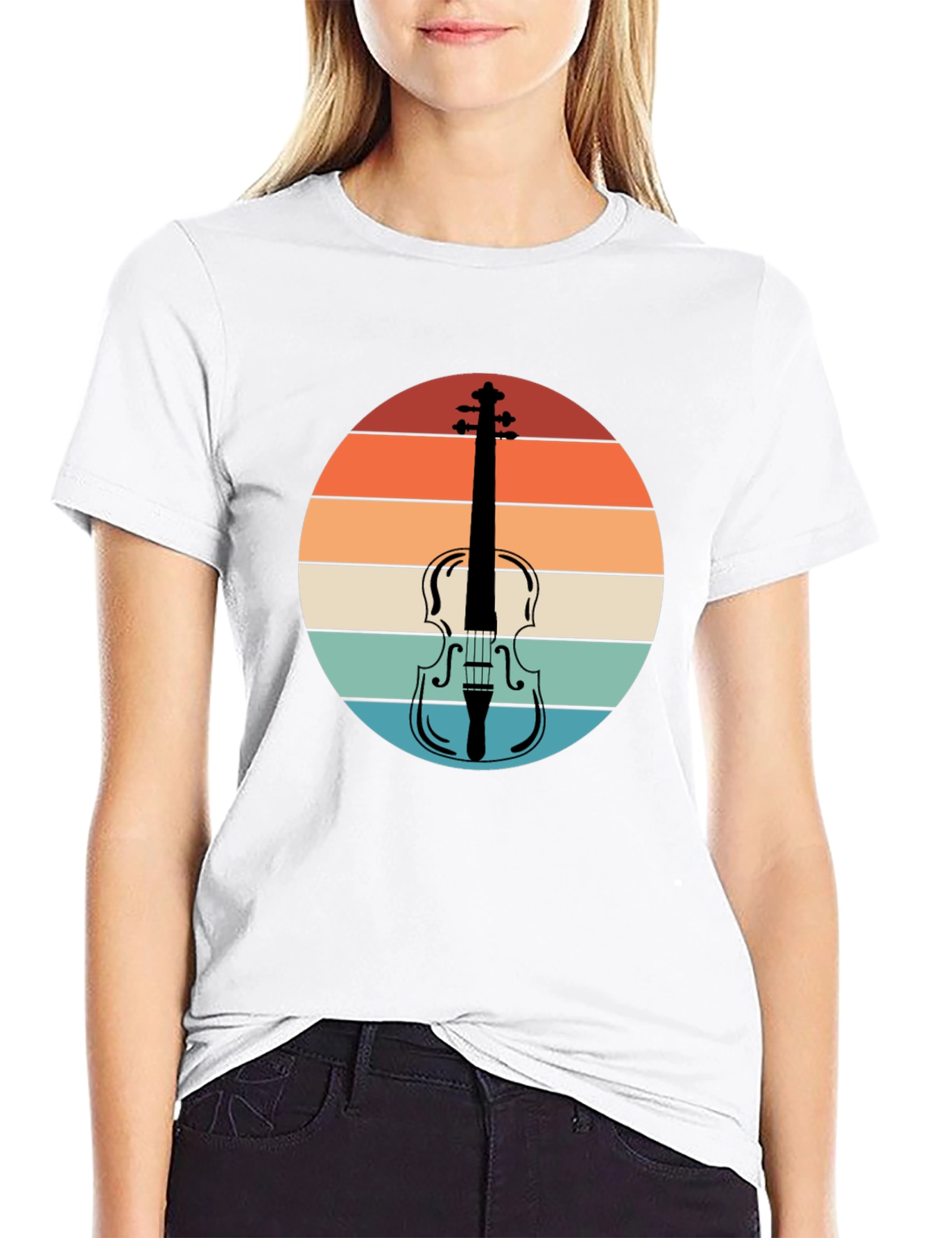 Retro Violin Sunset Graphic Tee