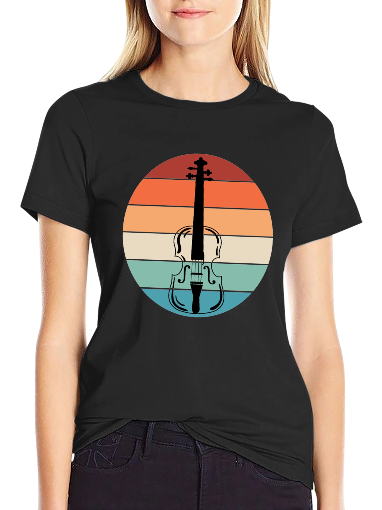 Retro Violin Sunset Graphic Tee