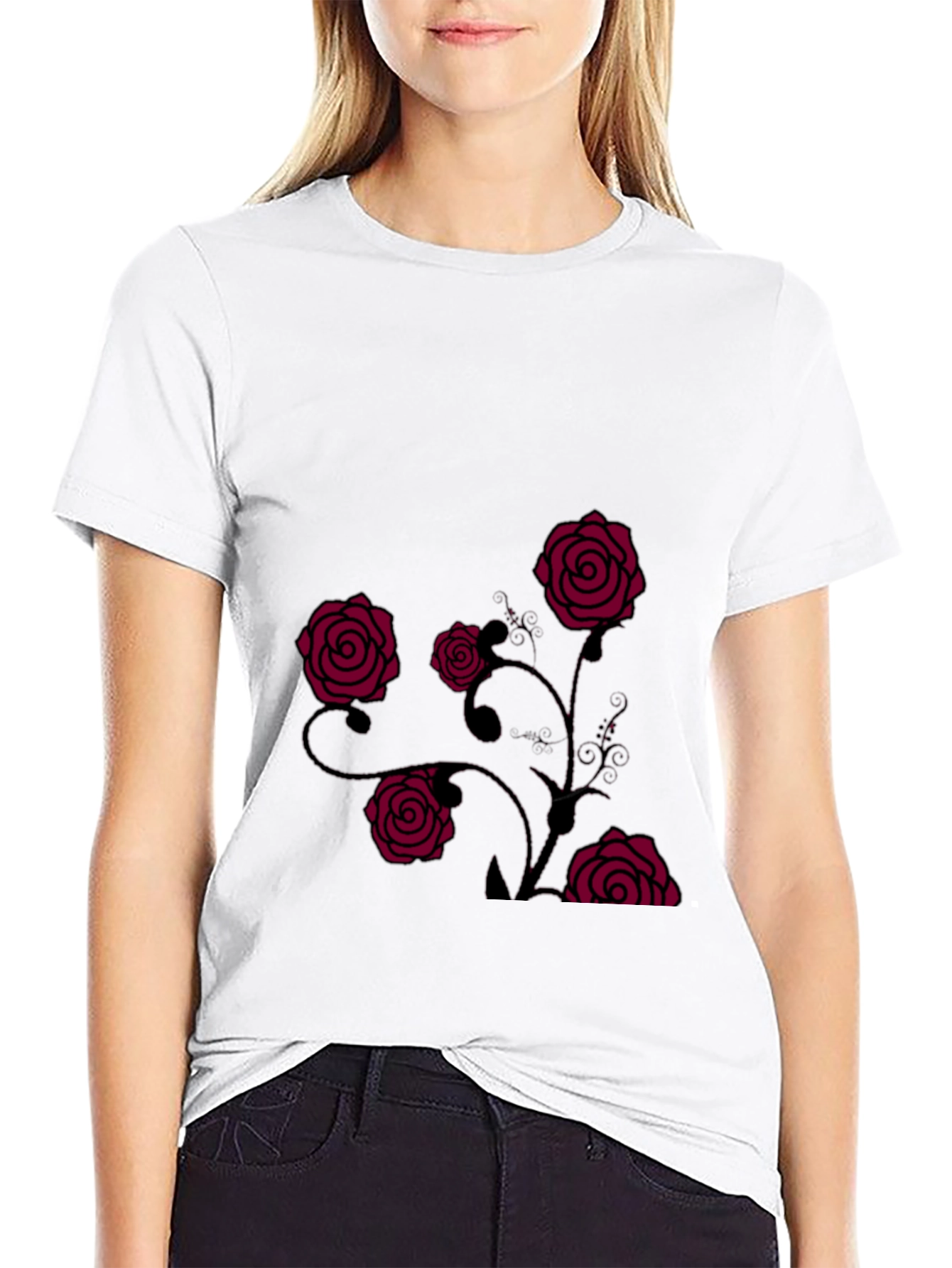 Mens Black T-Shirt with Rose Design