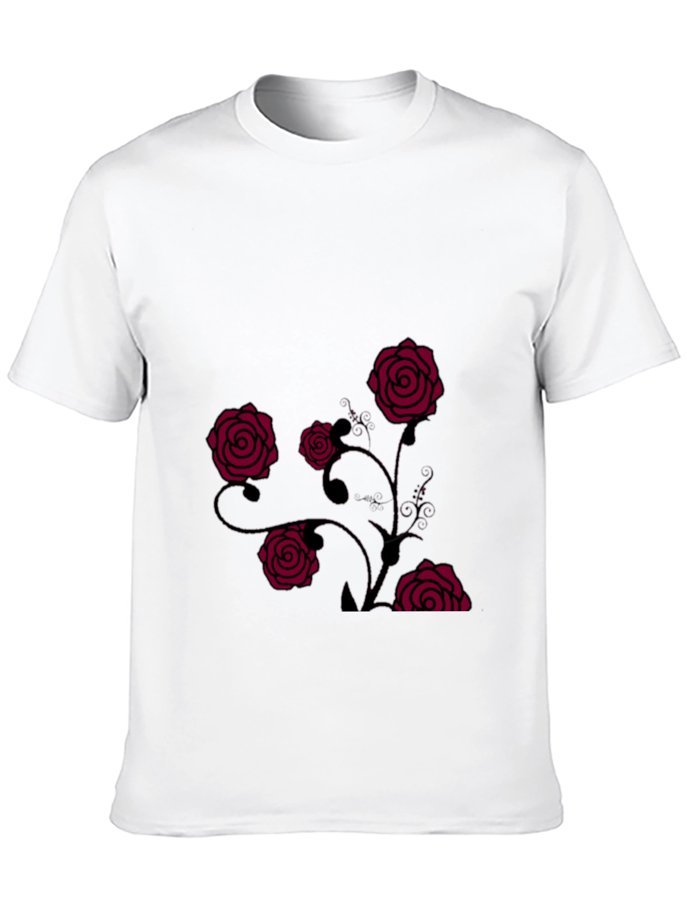 Mens Black T-Shirt with Rose Design